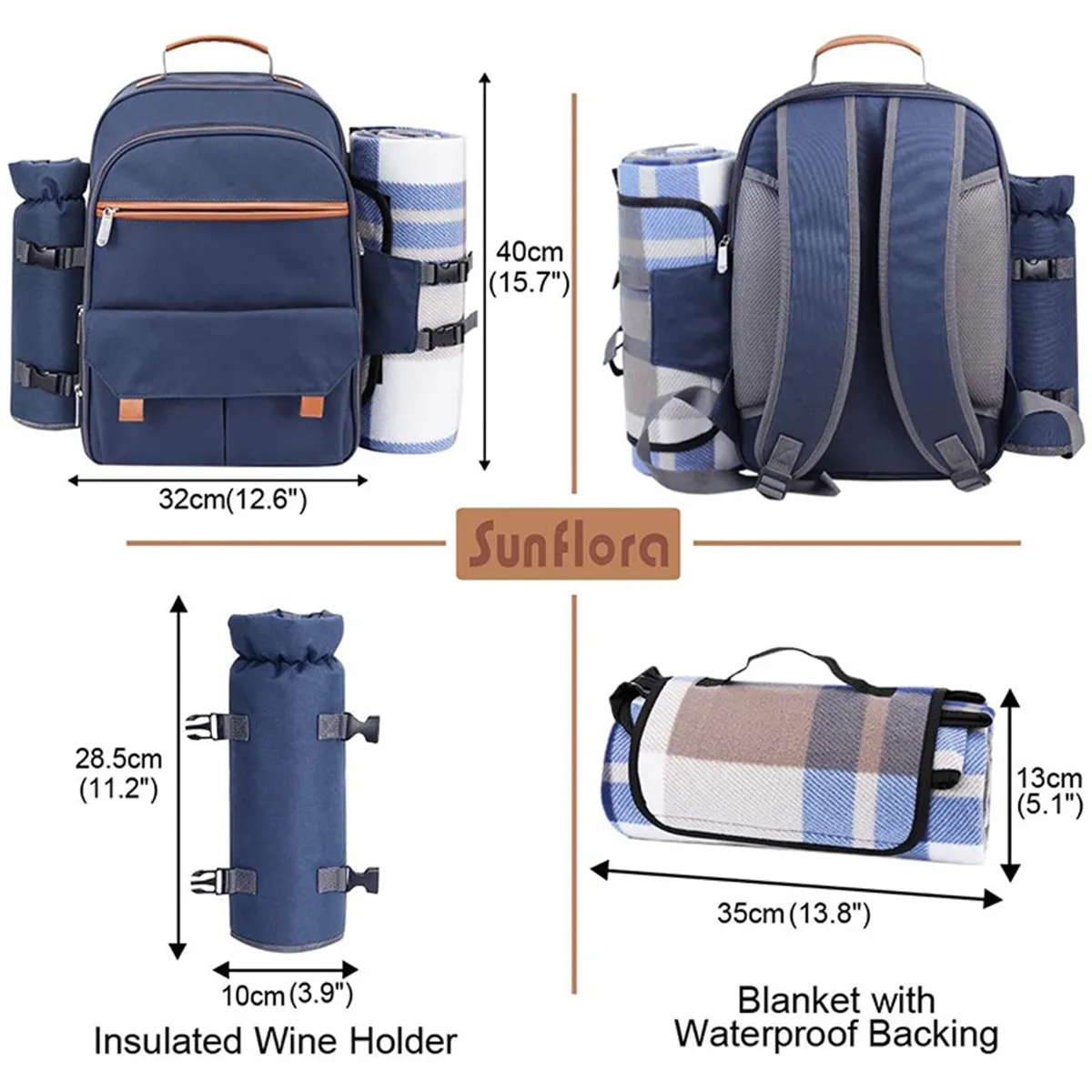 Picnic Backpack with Cooler Bag, Wine Pouch, Blanket 6