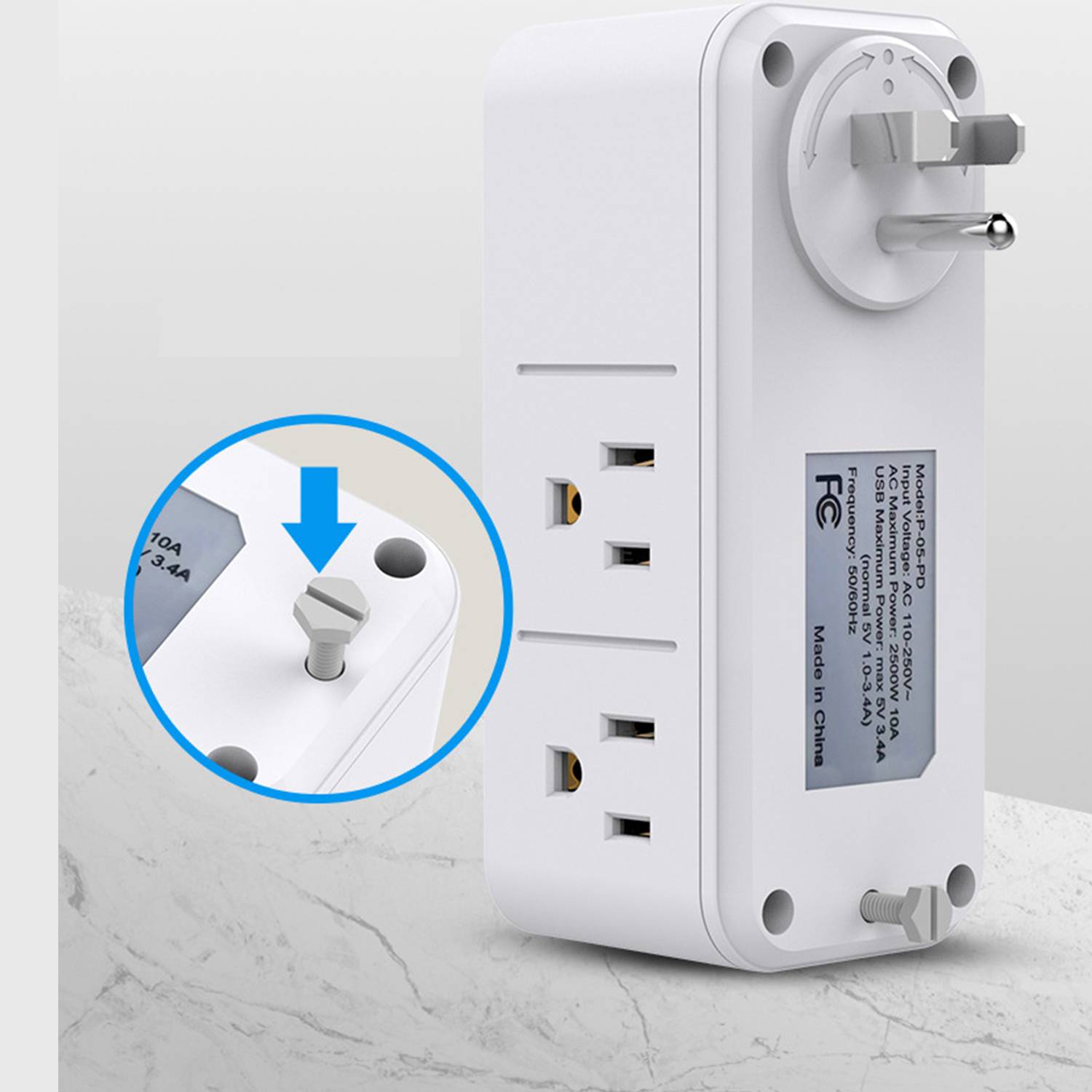 Rotatable USB Multi Plug Outlet Extender Socket Patch Board 6