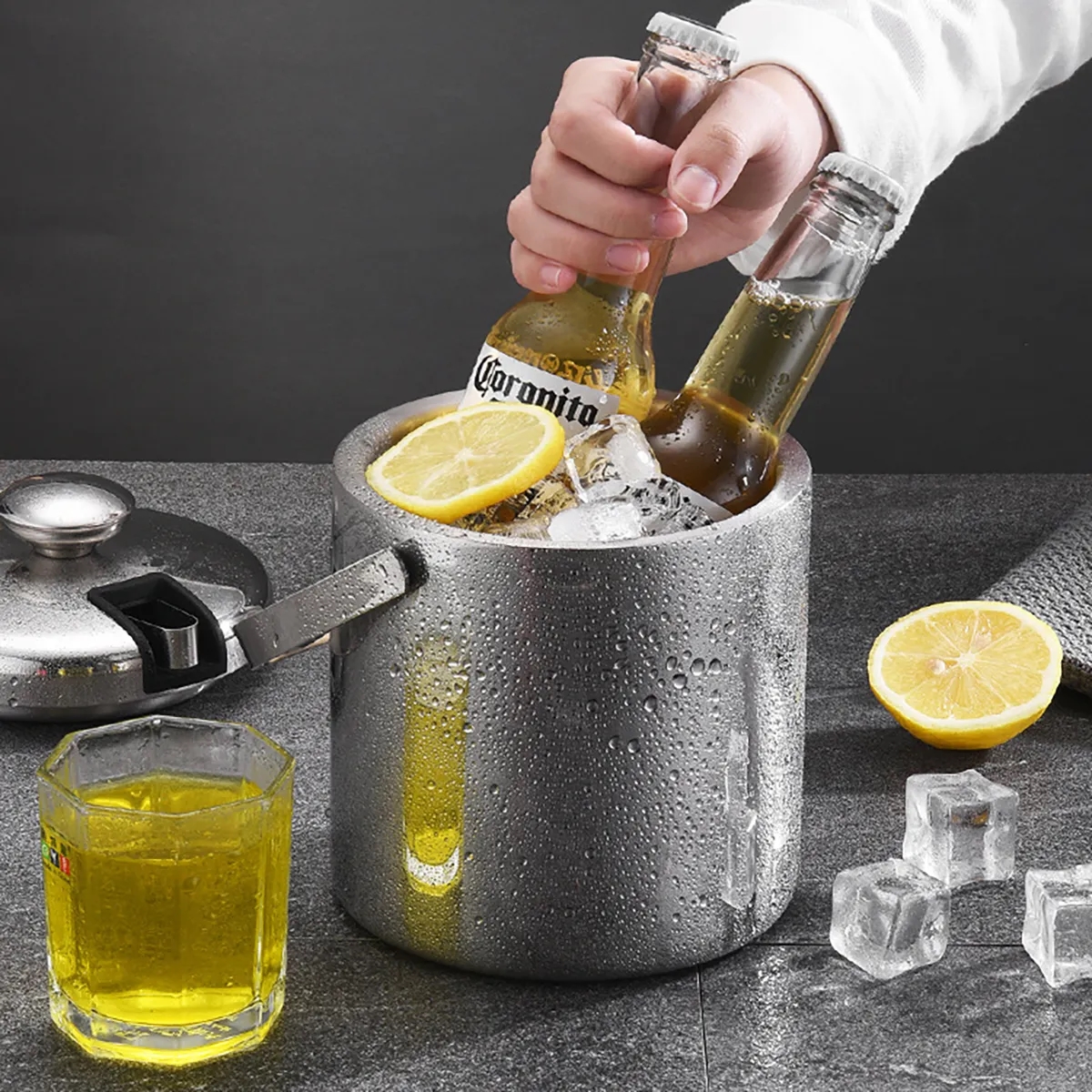Double Walled Metal Ice Buckets with Tong 2