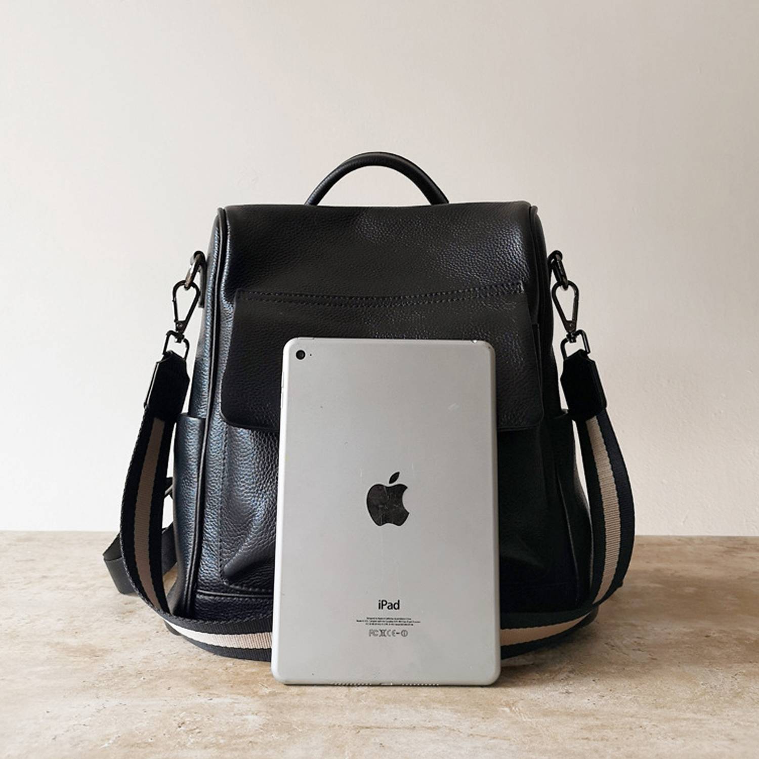 Black Genuine Leather Street-Style Backpack 4