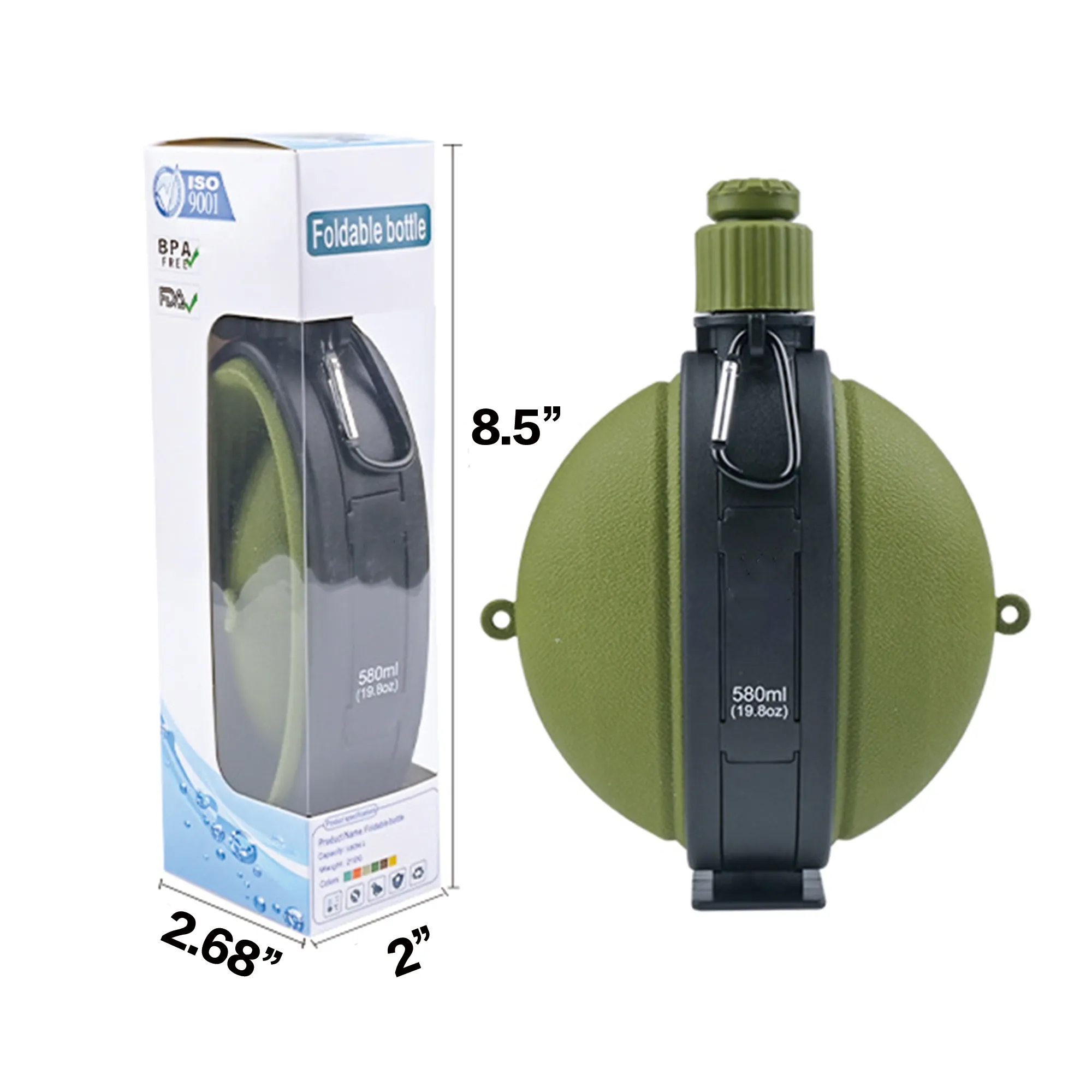 20oz Collapsible Outdoor Water Bottle With Compass 2