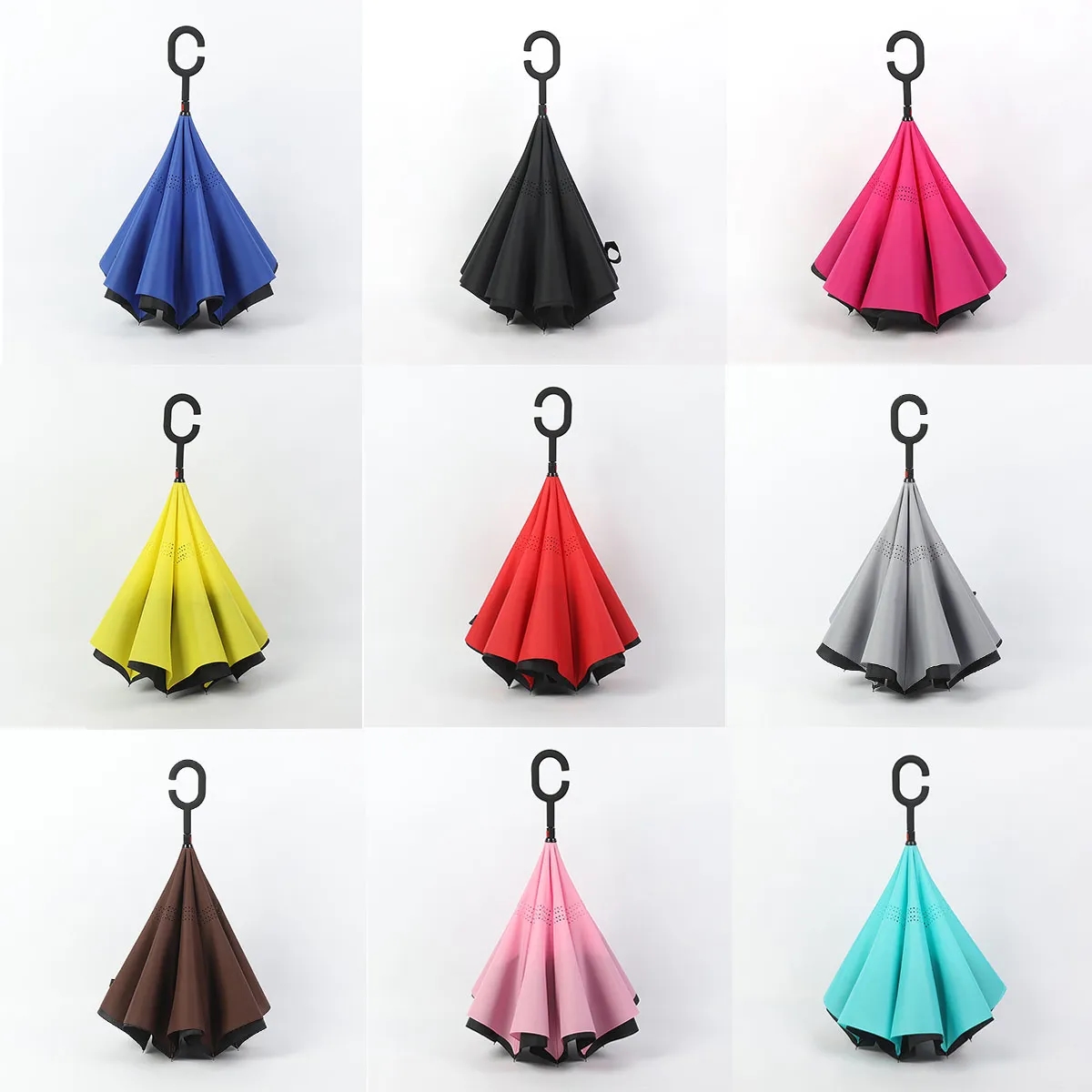 C-Shaped Handle Hands-Free Stand-Up Inverted Umbrella 6