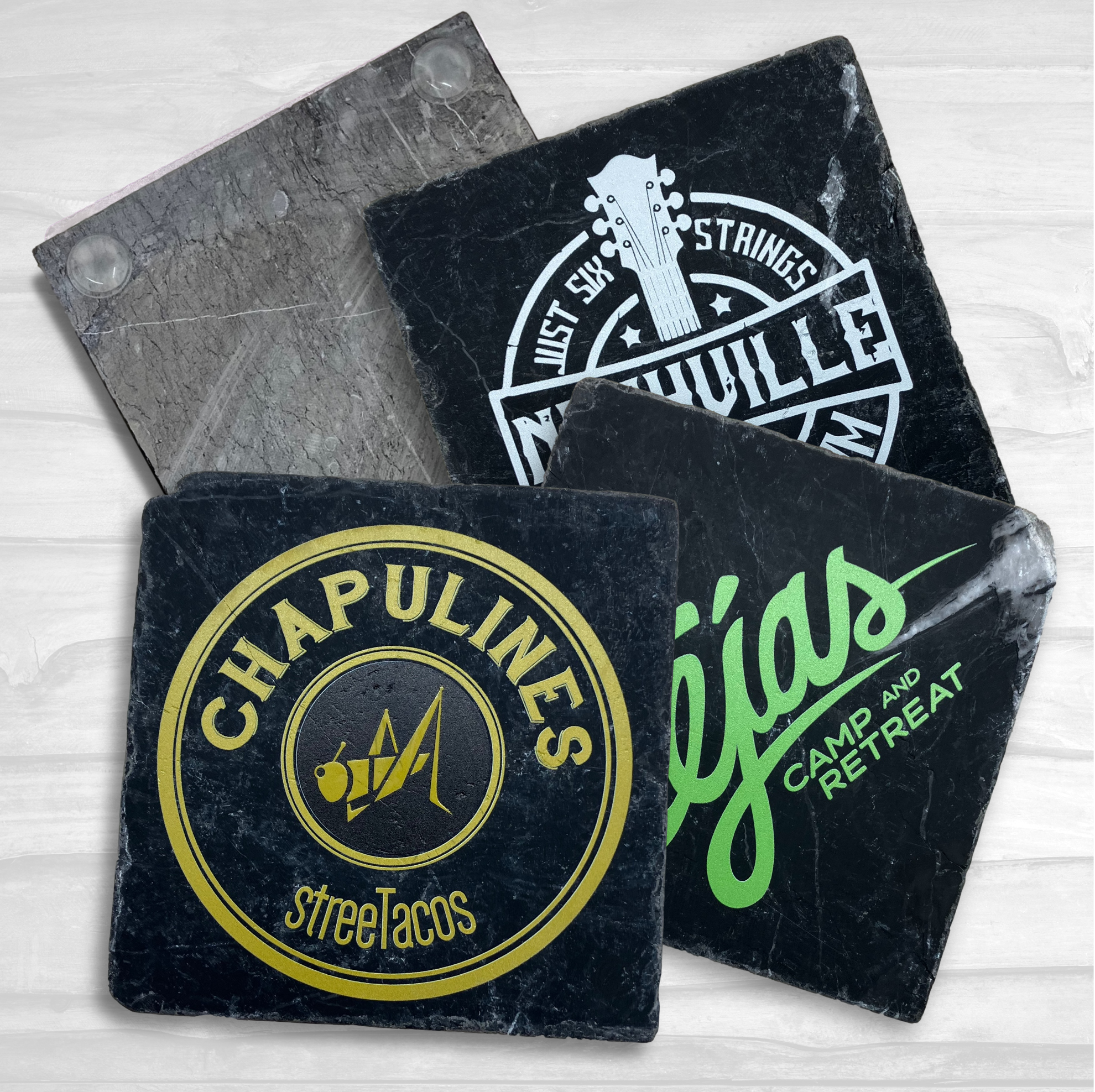 Square Coaster Black Tumbled Marble 20