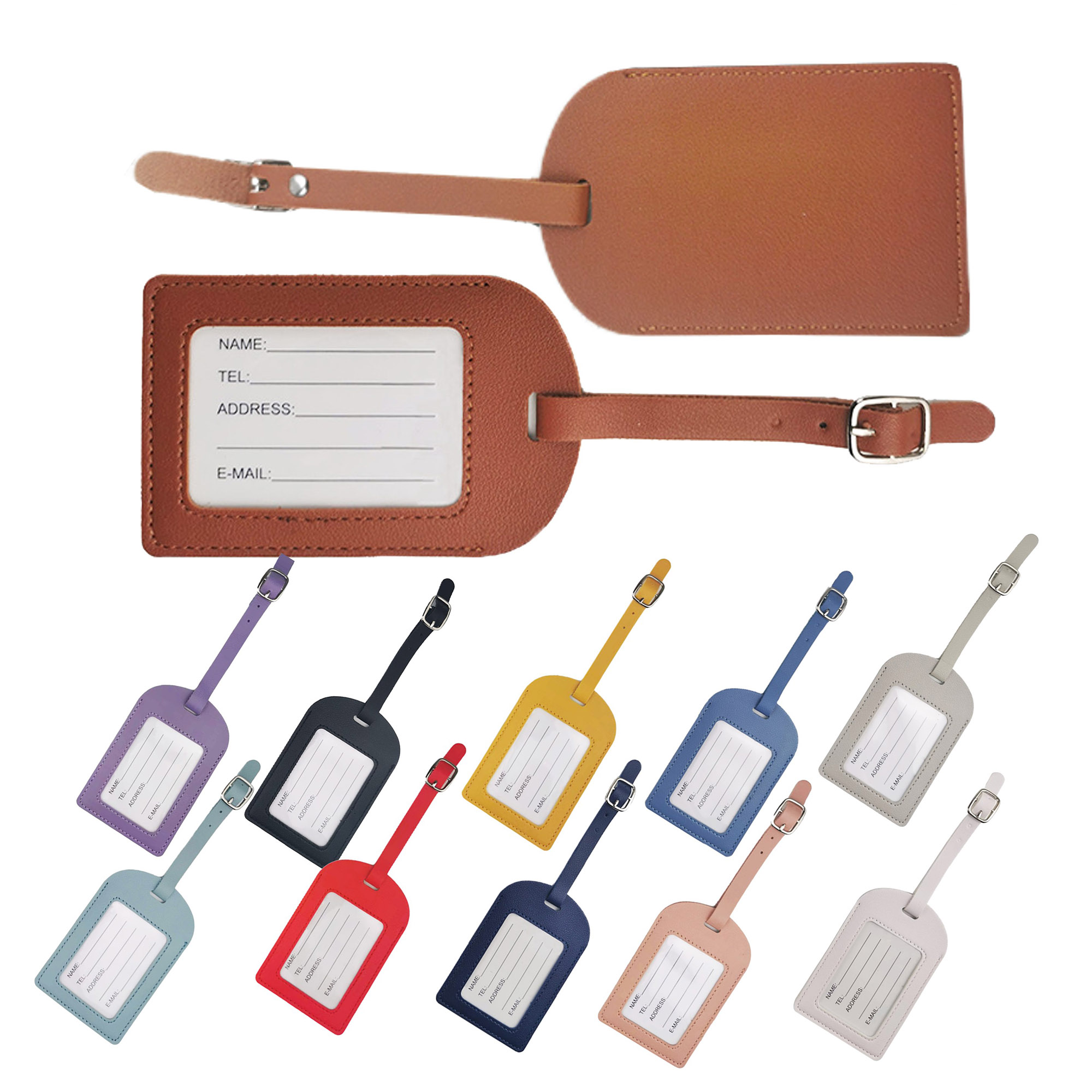 Debossed PU Leather Luggage Tag with Large Visable Window 5