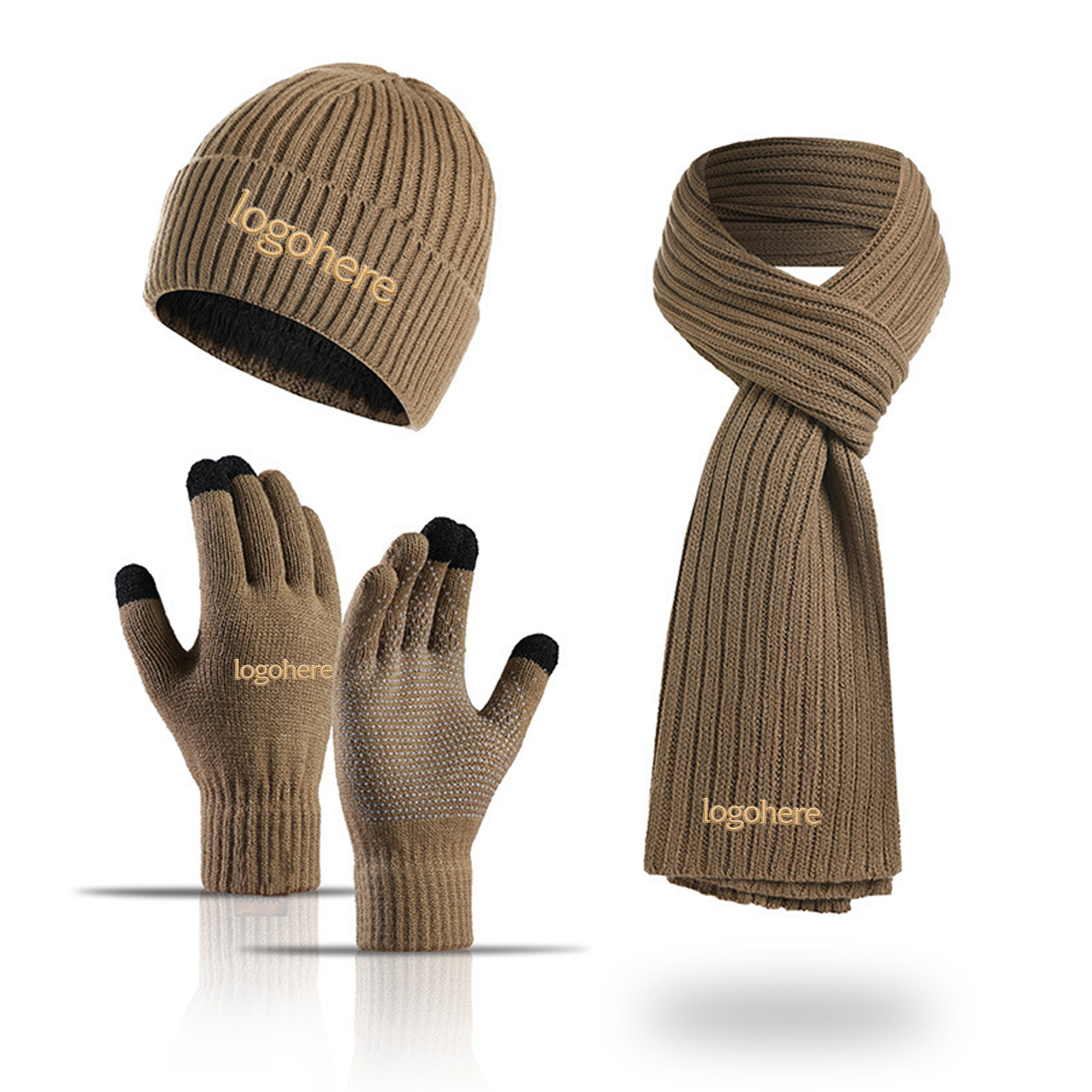 MOQ 10 Embroidered Cold Weather Combo, Beanie Scarf Touch Gloves 7