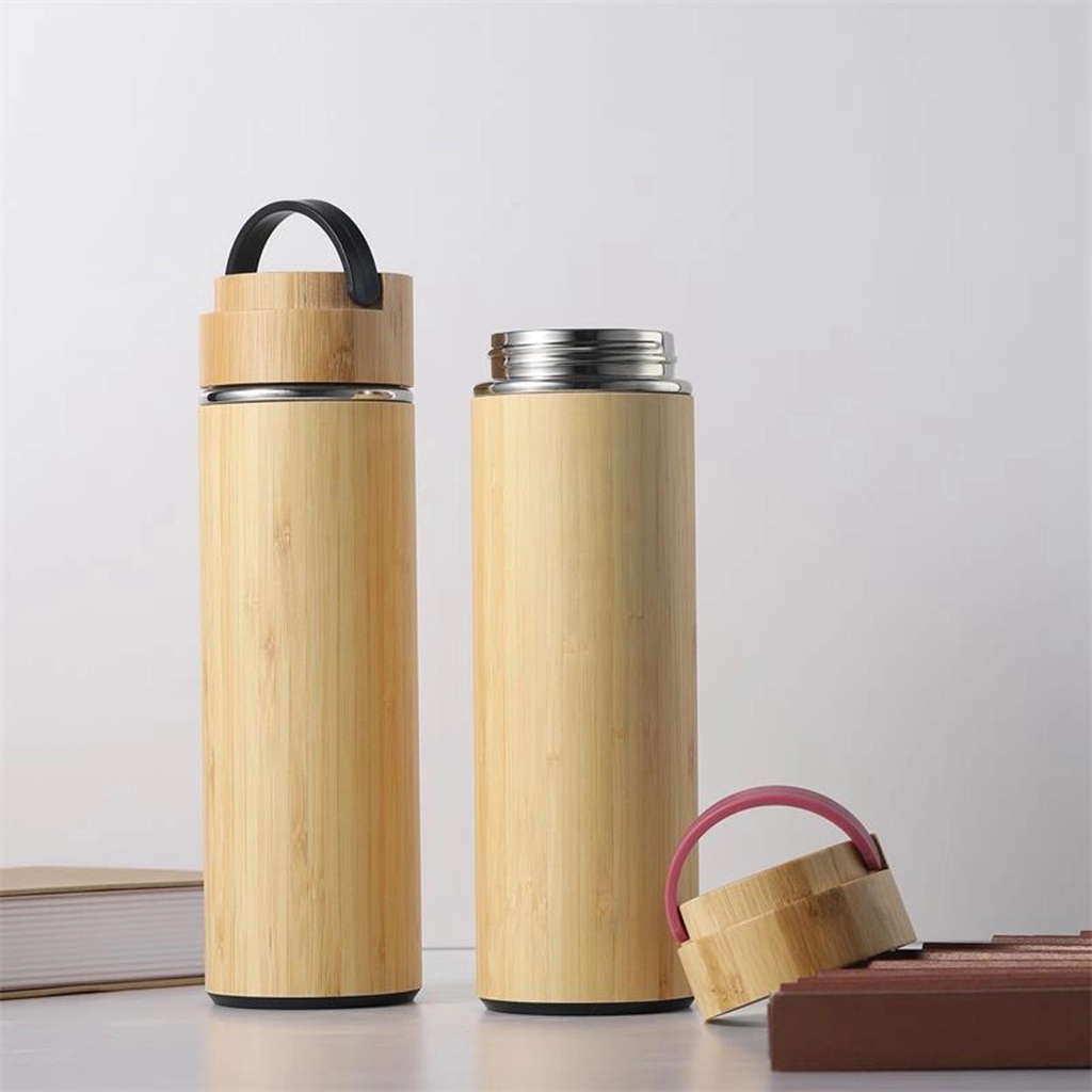 15 oz Vacuum-Sealed Bamboo Water Bottle with Plastic Handle 11