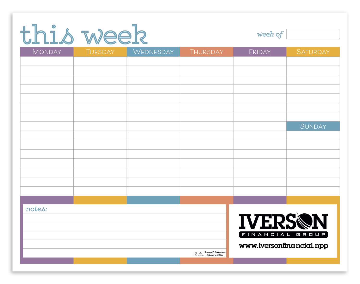 Triumph® Calendars Small Weekly Desk Pad - Colors 6
