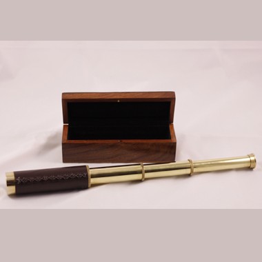 4 Section Vintage Brass Telescope Vinyl Grip Wood Box 1