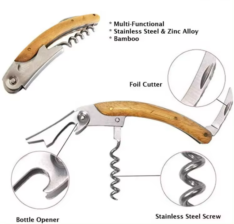 3 In 1 Bamboo Wine Opener Corkscrew Set 3