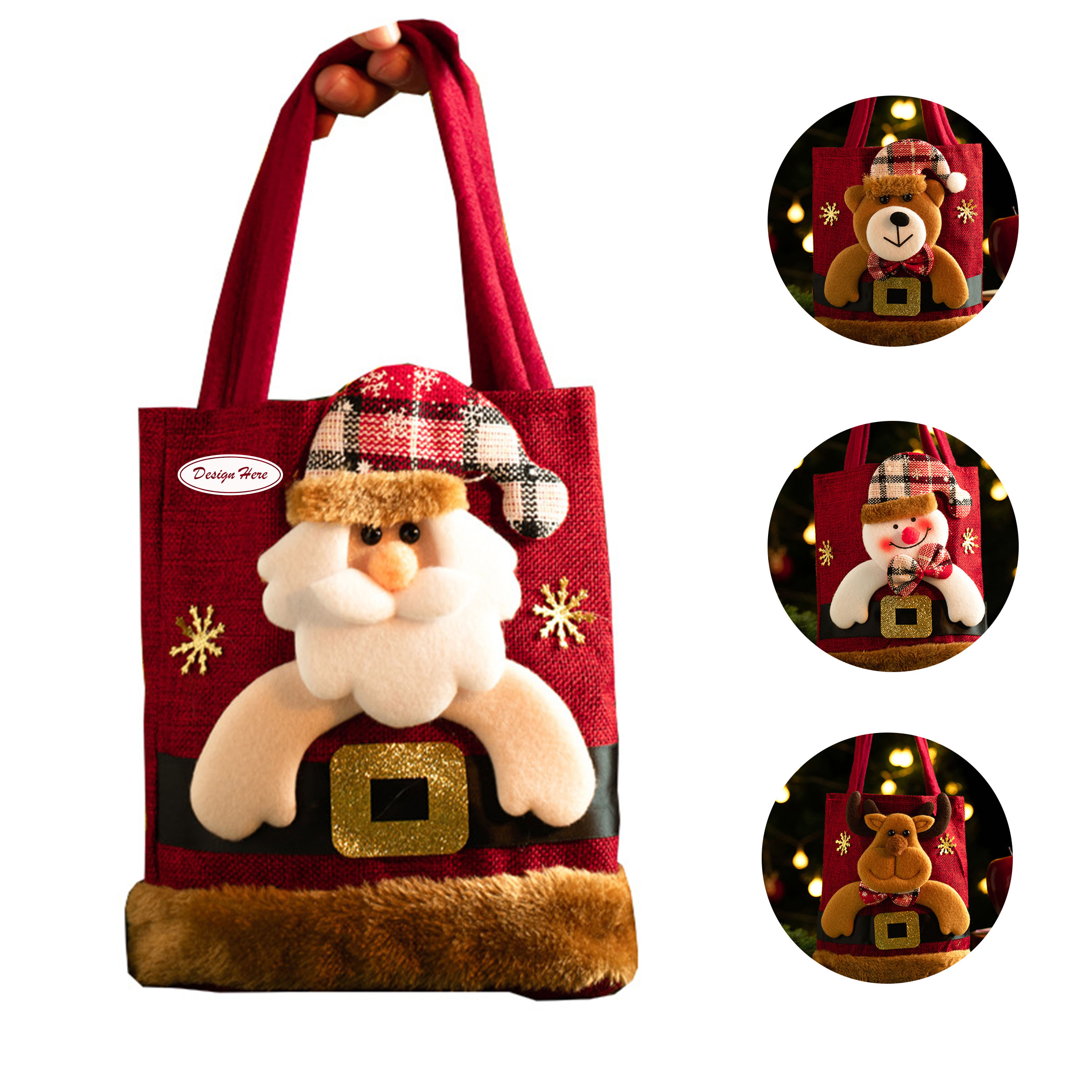 Santa Claus Burlap Gift Bag for Christmas 3