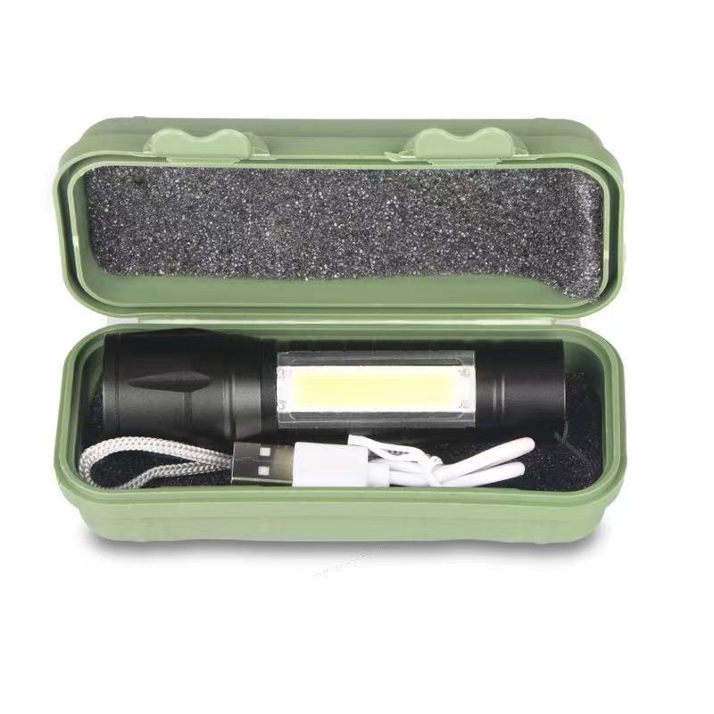 USB Rechargeable LED Flashlight w/COB Side Lights 13
