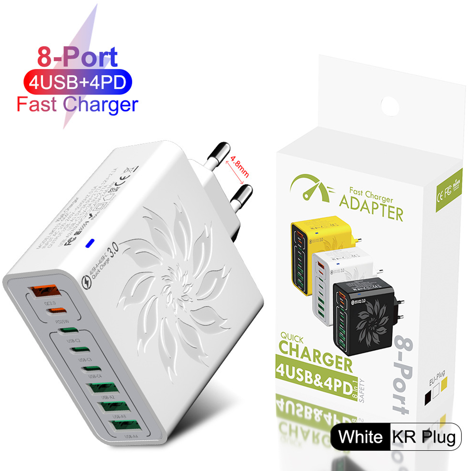 Ultra 150W 8-Port Charger:,4USB+4Type-C, QC5.0 Support 3