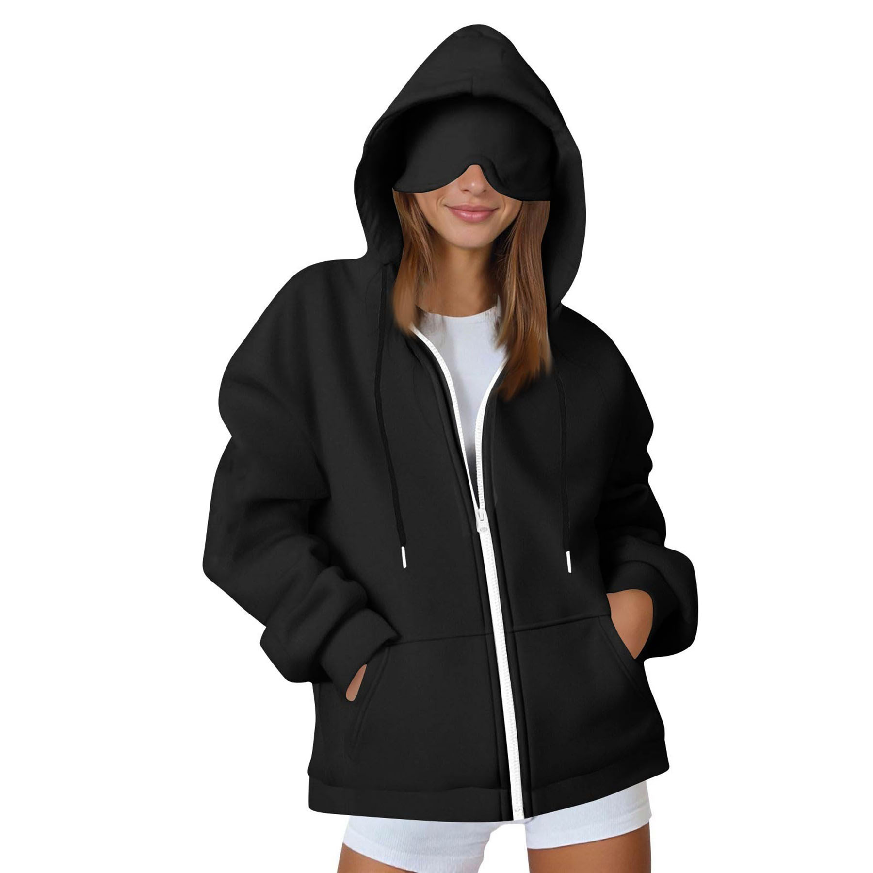 Womens Zippered Hoodie with Eye Mask 4