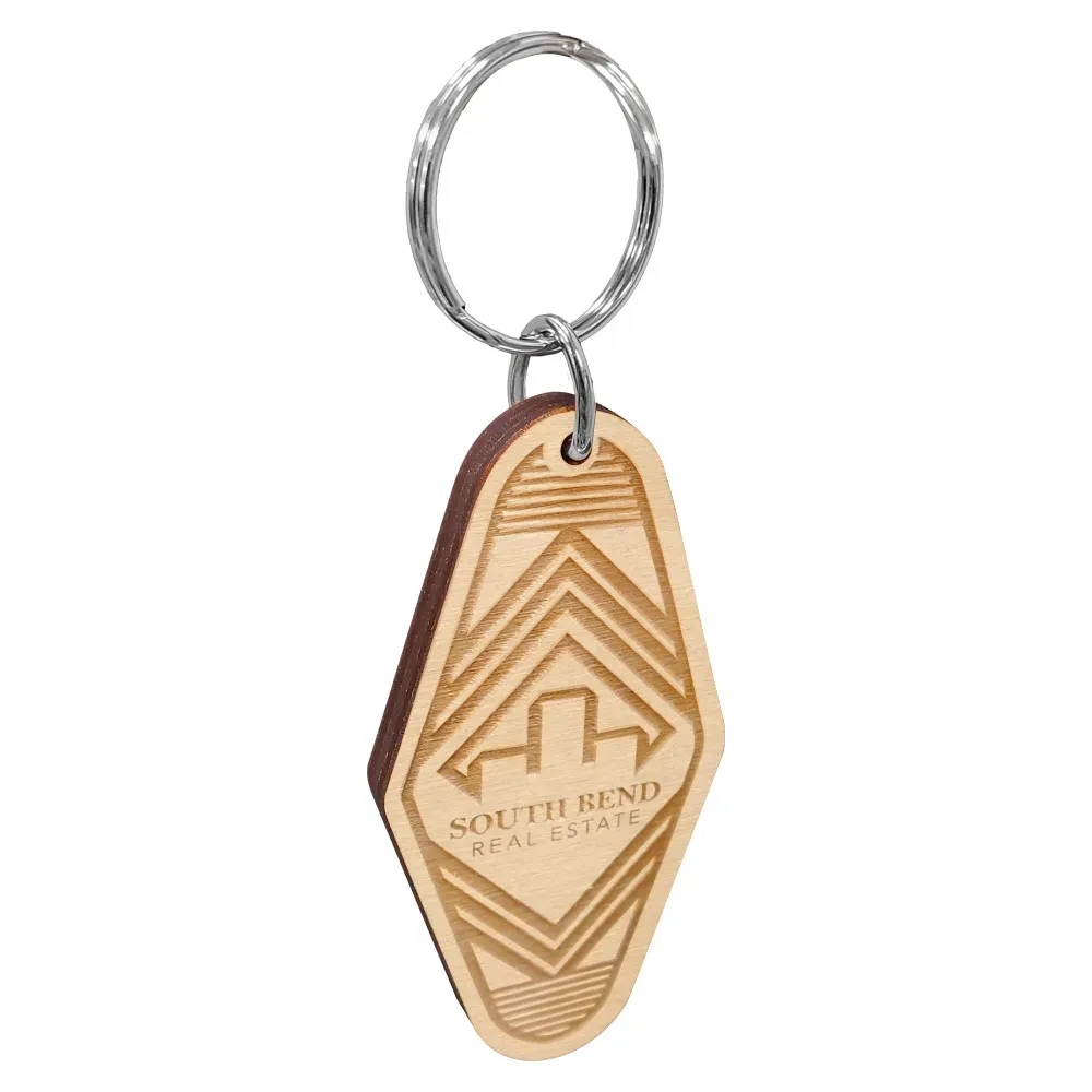 Vintage Etched Birch Motel Keychain Hotel Key Tag 3