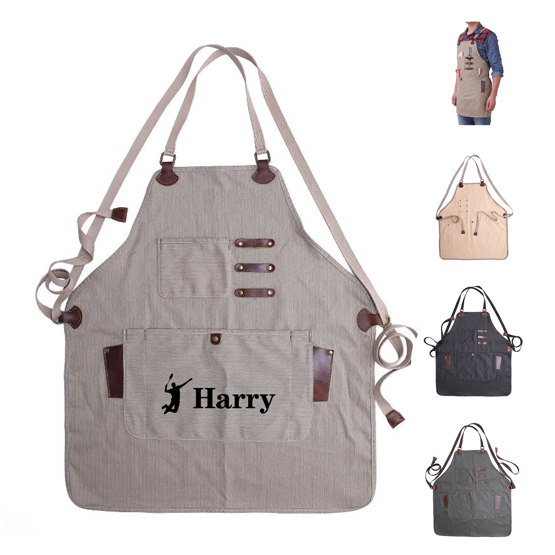 Cotton Canvas Cross Back Apron With Pockets 4