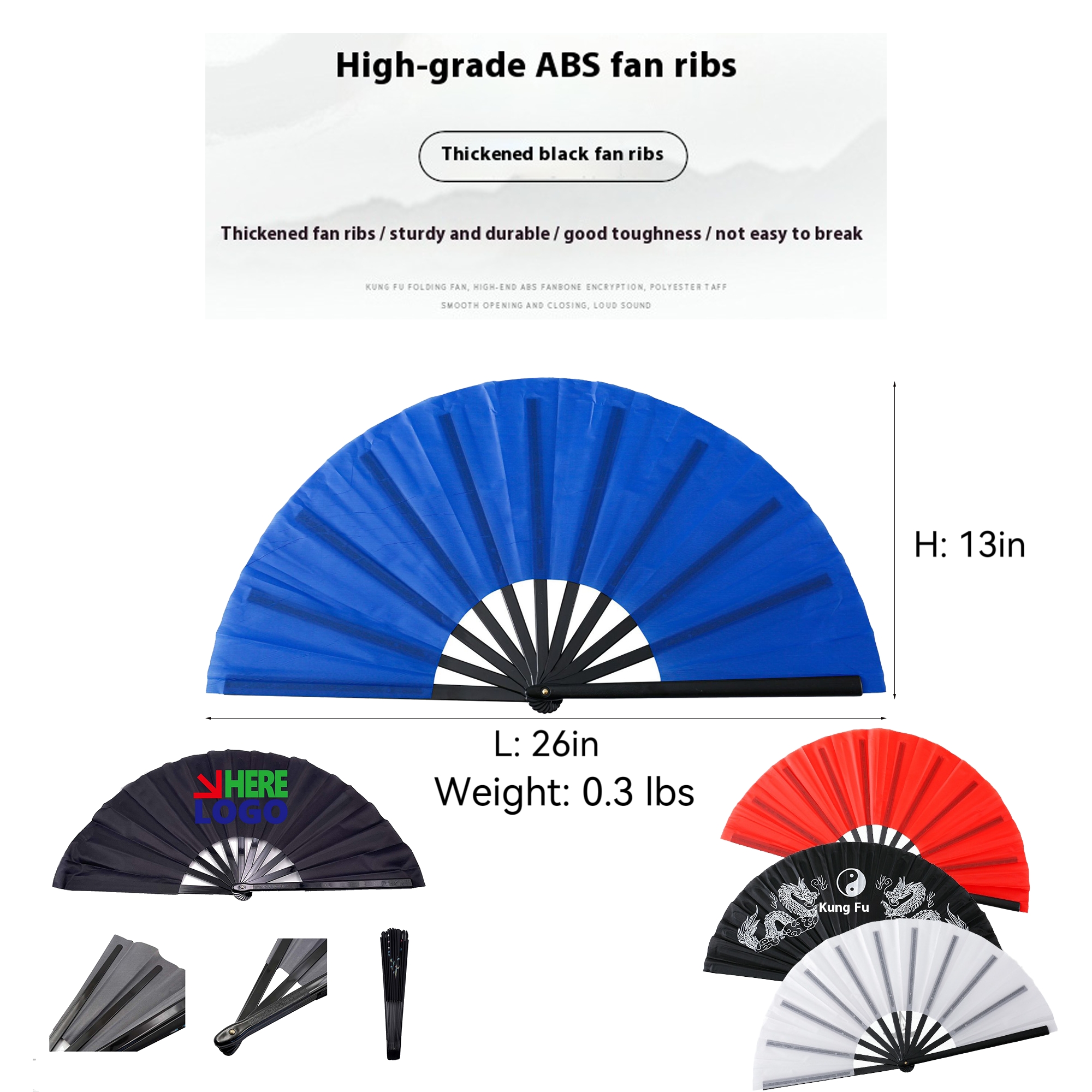 MOQ 30pcs Durable 13-inch Kung Fu Fan with Full Color Print 2