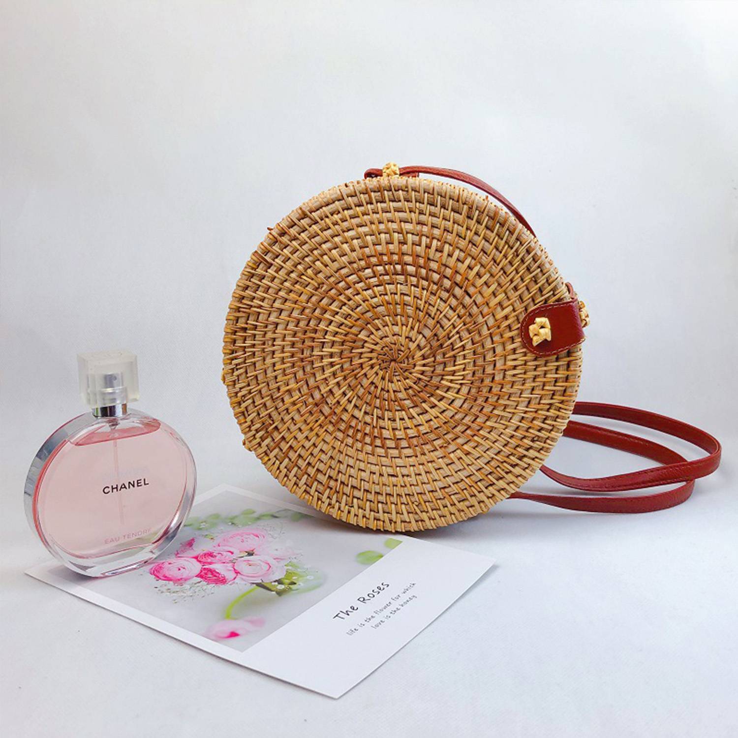 Handmade Round Rattan Crossbody Bag 3