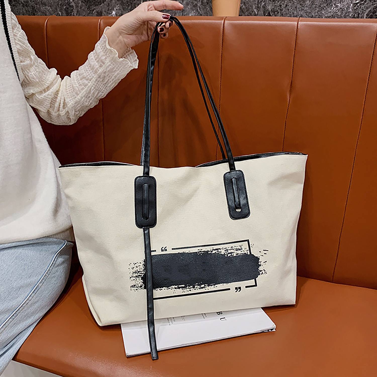 Large Capacity Canvas Tote Bag, custom tote bag with logo imprint 2