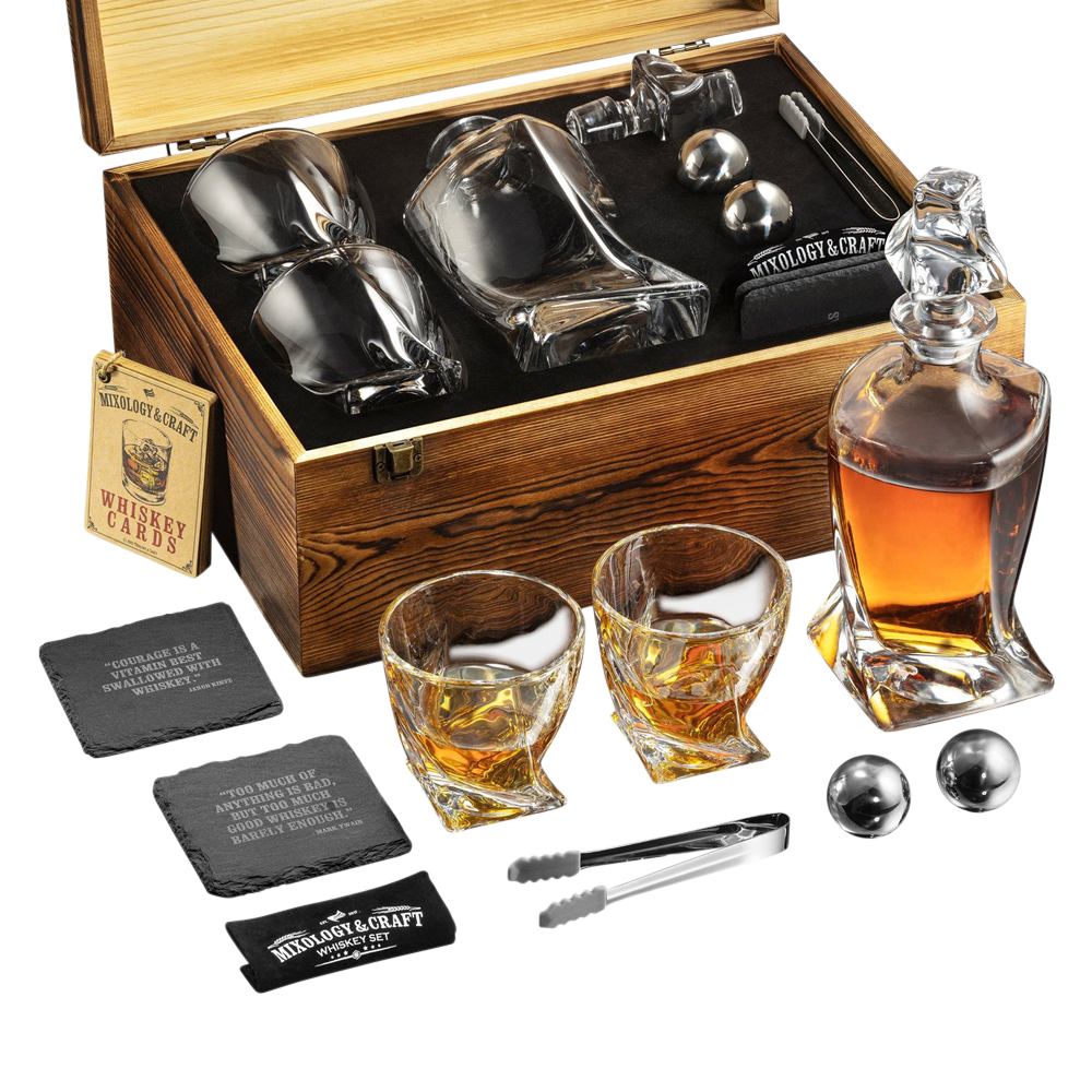 Elegant Whiskey Decanter Set in Wooden Box 1