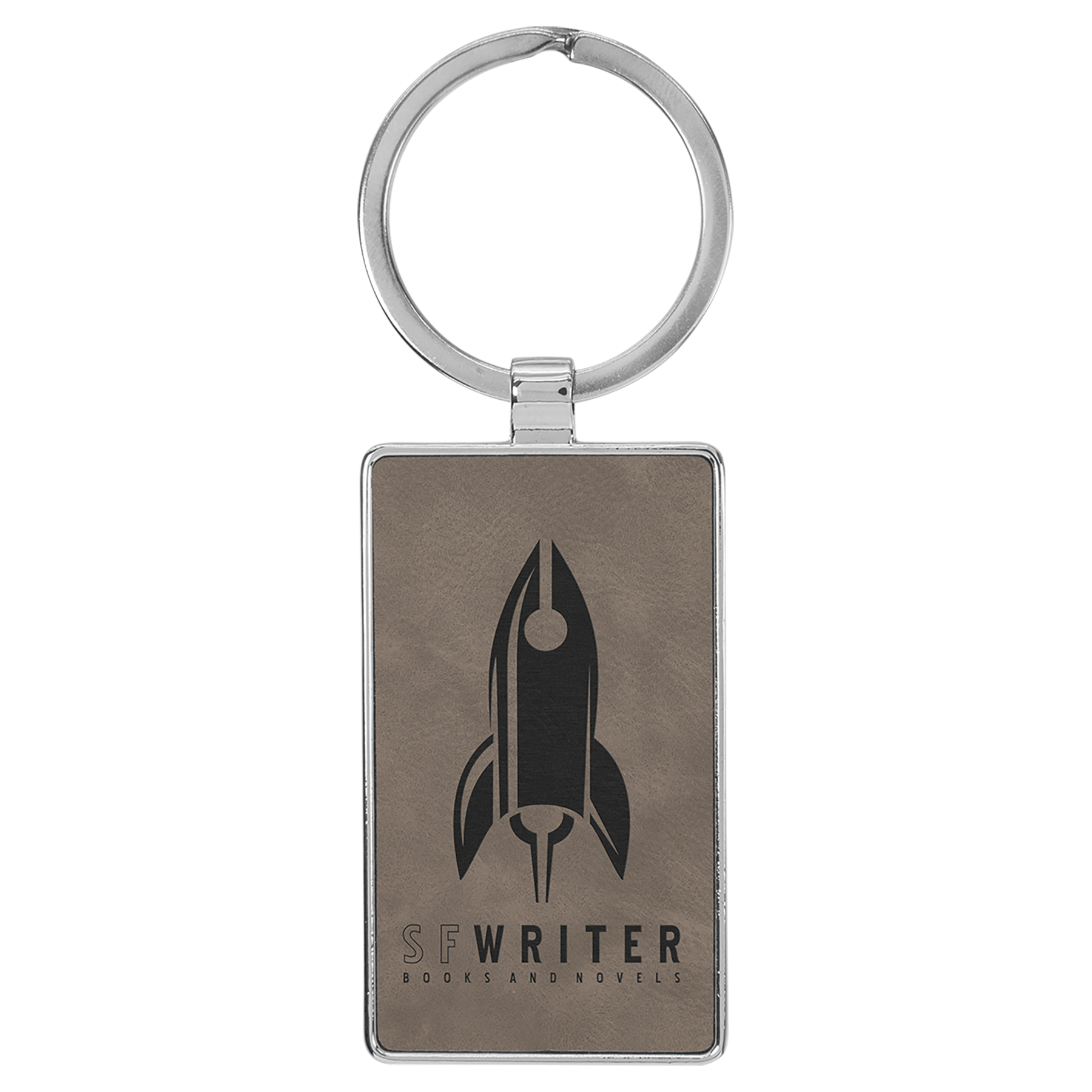 2 3/4" x 1 1/4" Leatherette/Metal Gray Rectangle Keychain 2