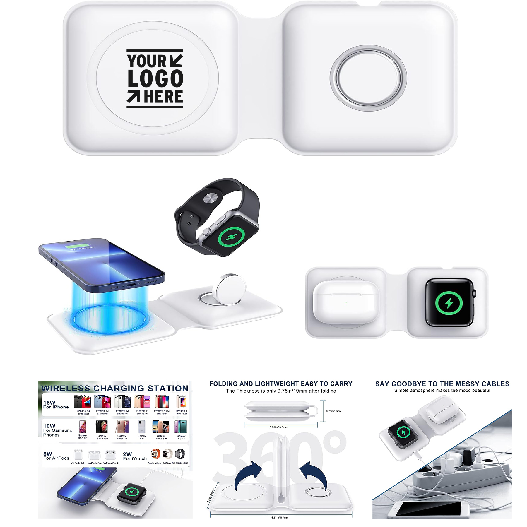 Multiple Devices Portable 2 in 1 Foldable Dock Power Station Magnetic Duo Wireless Charging Pad