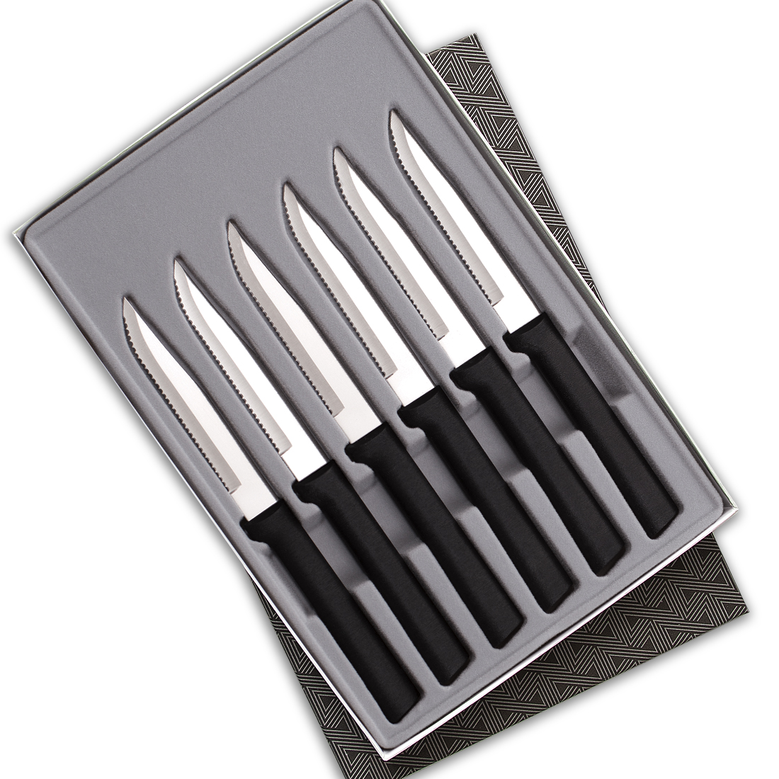 Six Serrated Steak Knives Gift Set w/Black Handle 3
