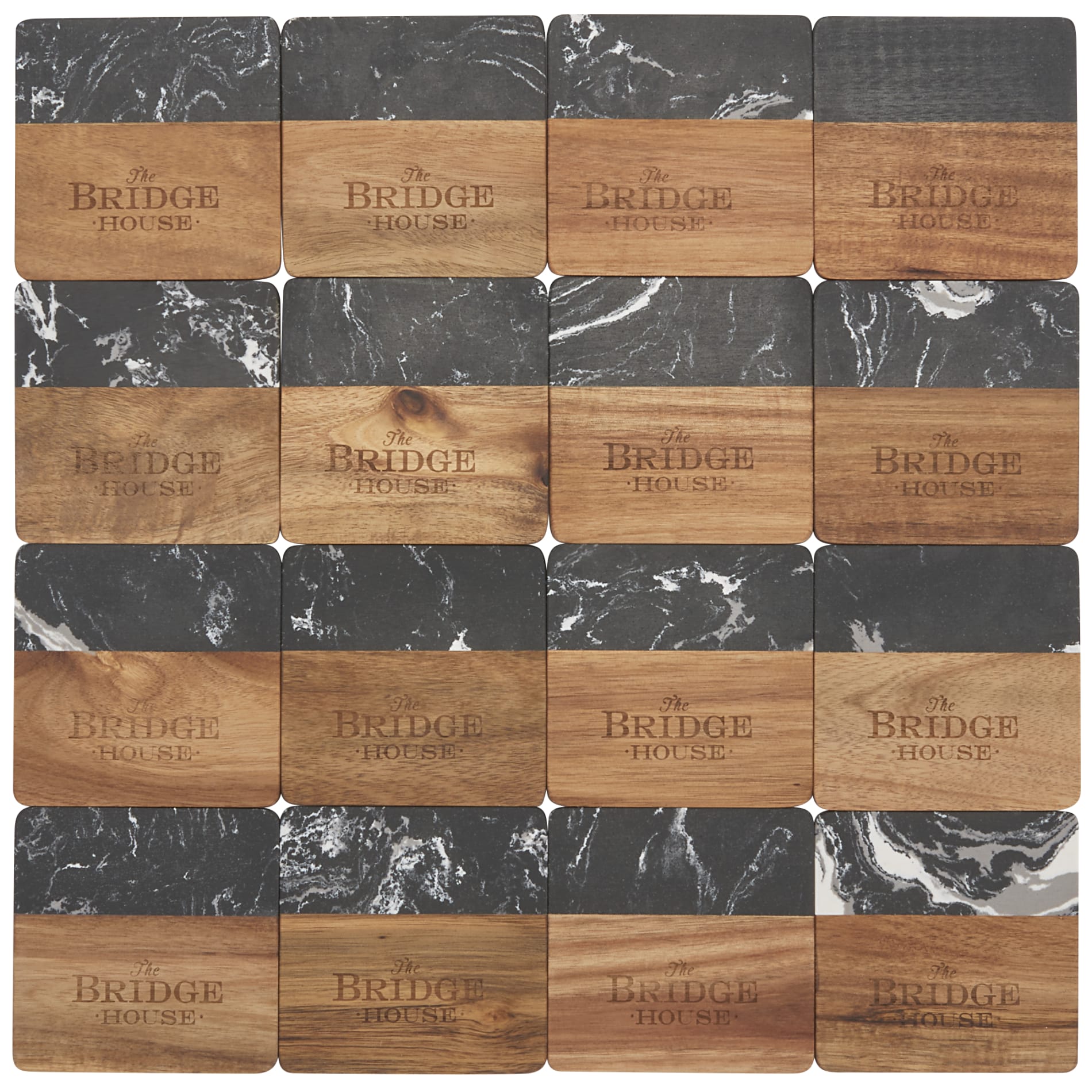 Black Marble and Wood Coaster Set 48