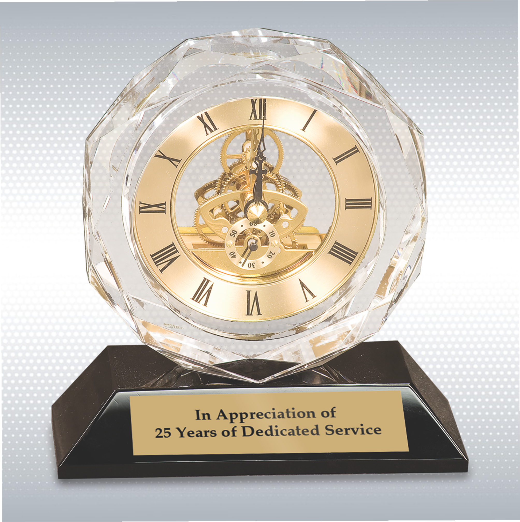 5 3/4" Clear Crystal Clock On Black Pedestal Base 2