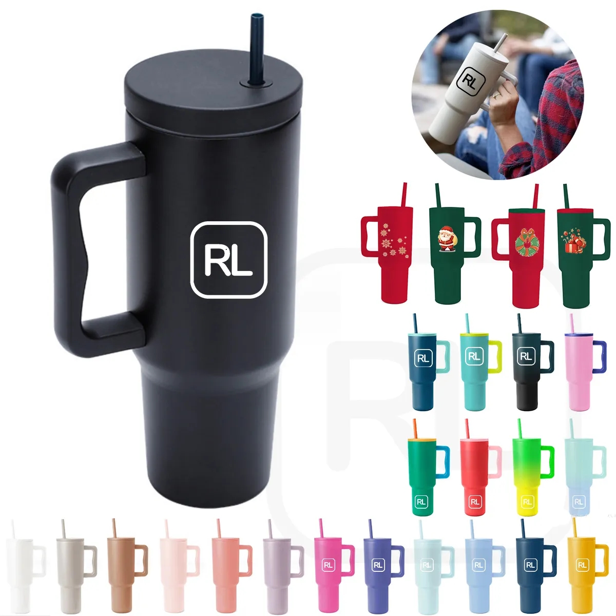 40oz Stainless Steel Insulated Tumbler w/ Handle and Straw 1