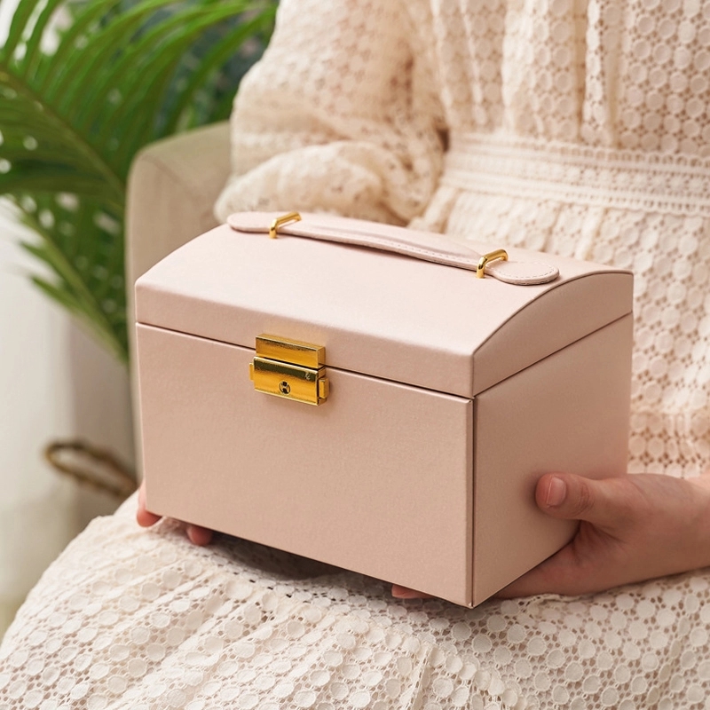 Custom 3-Layer PU Jewelry Organizer Box with Drawer & Handle 7