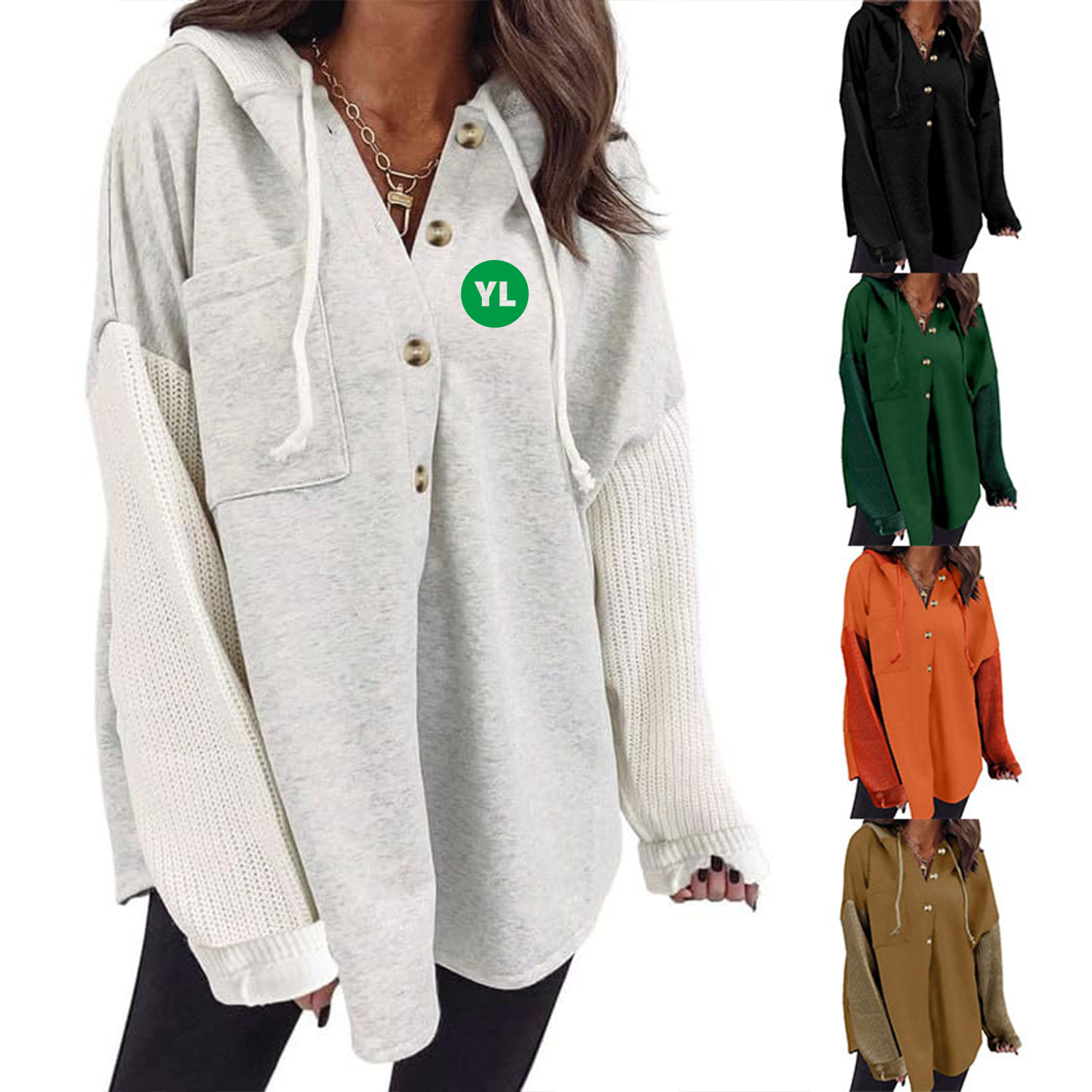 Oversized Hooded Jacket with Buttons for Women 2
