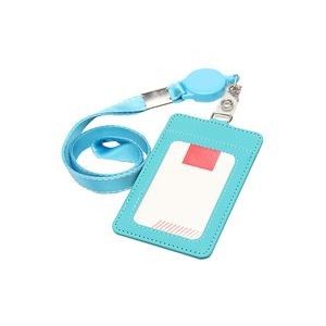 Retractable Lanyard 3 Pockets Dual Side PU Leather Card Holder 8