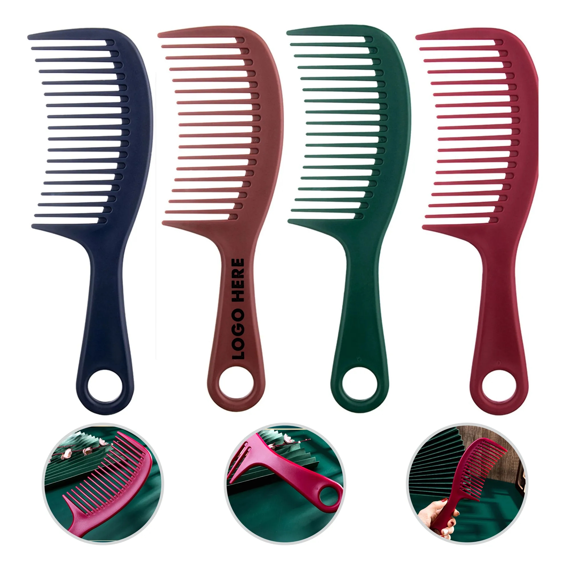 Solid Color Plastic Wide Teeth Hair Comb 6