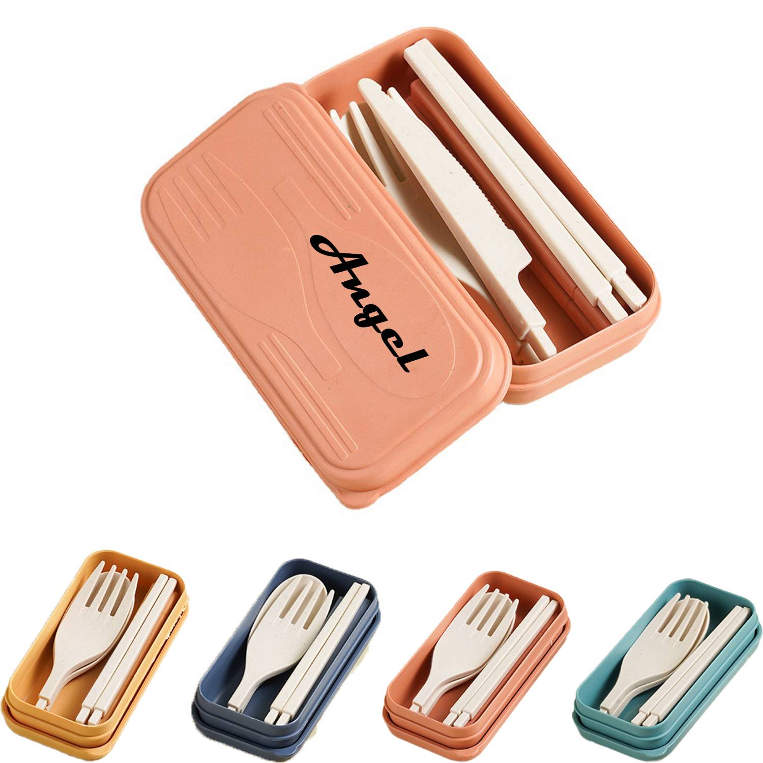 4PCS Eco-Friendly Foldable Wheat Straw Utensil Set w/ Box 2
