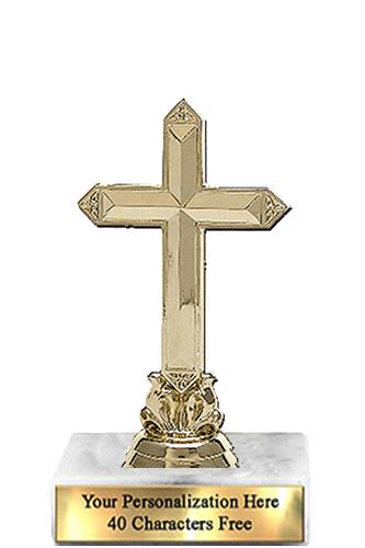 Trophy: 7", 2x3 white marble base, Cross Gold Uniq 2