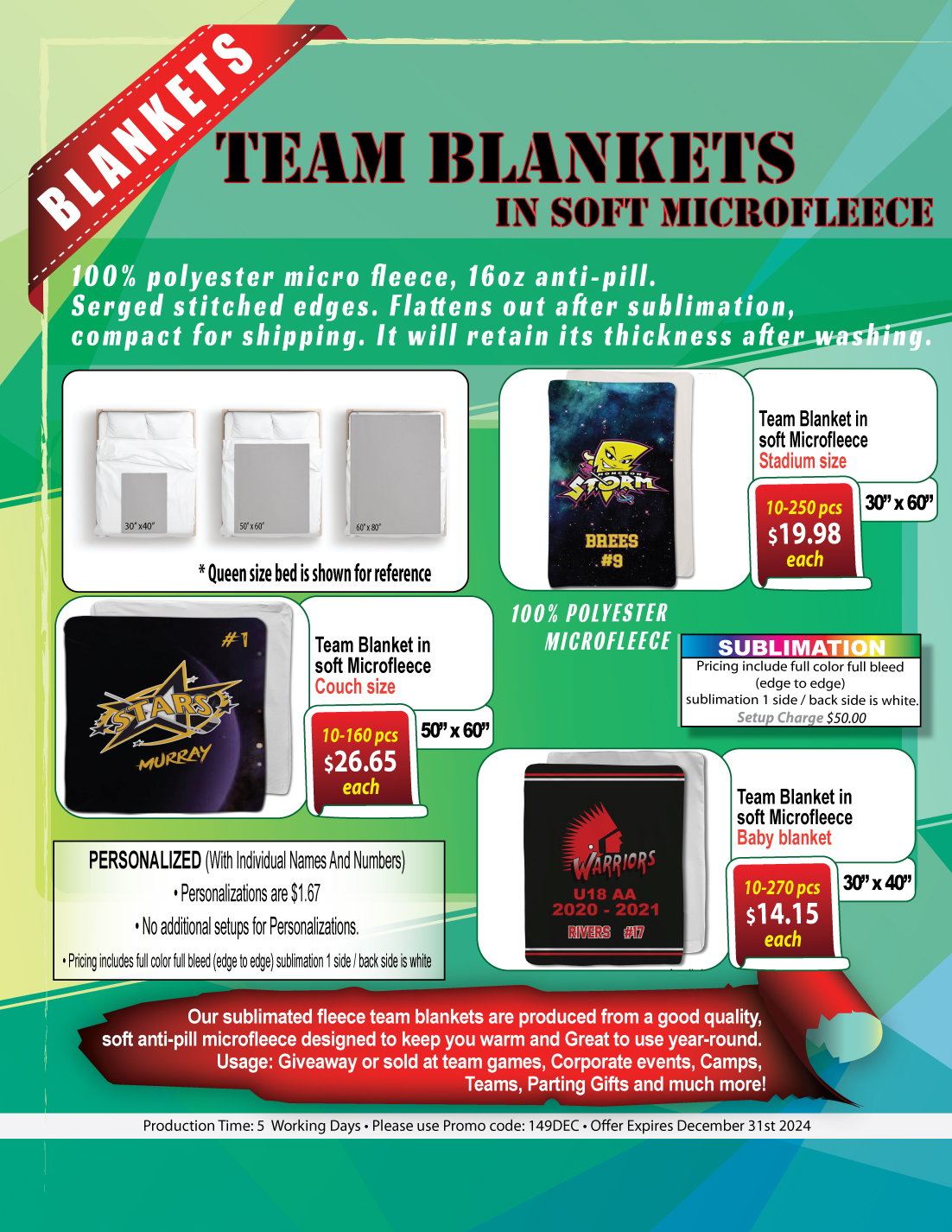 Team Blanket in Ultra Soft Microfleece, 30x40, Lap blanket, Sublimated edge to edge 1 side 5