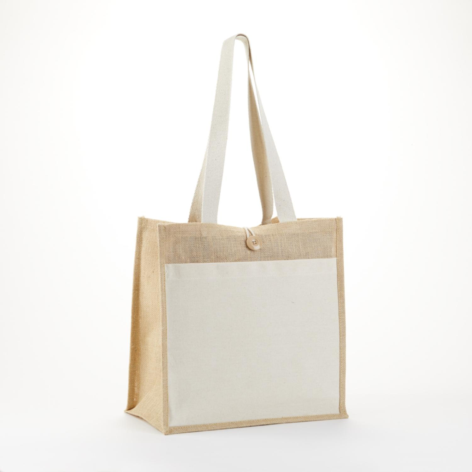 Jute Tote with Cotton Pocket & Secure Closure 2