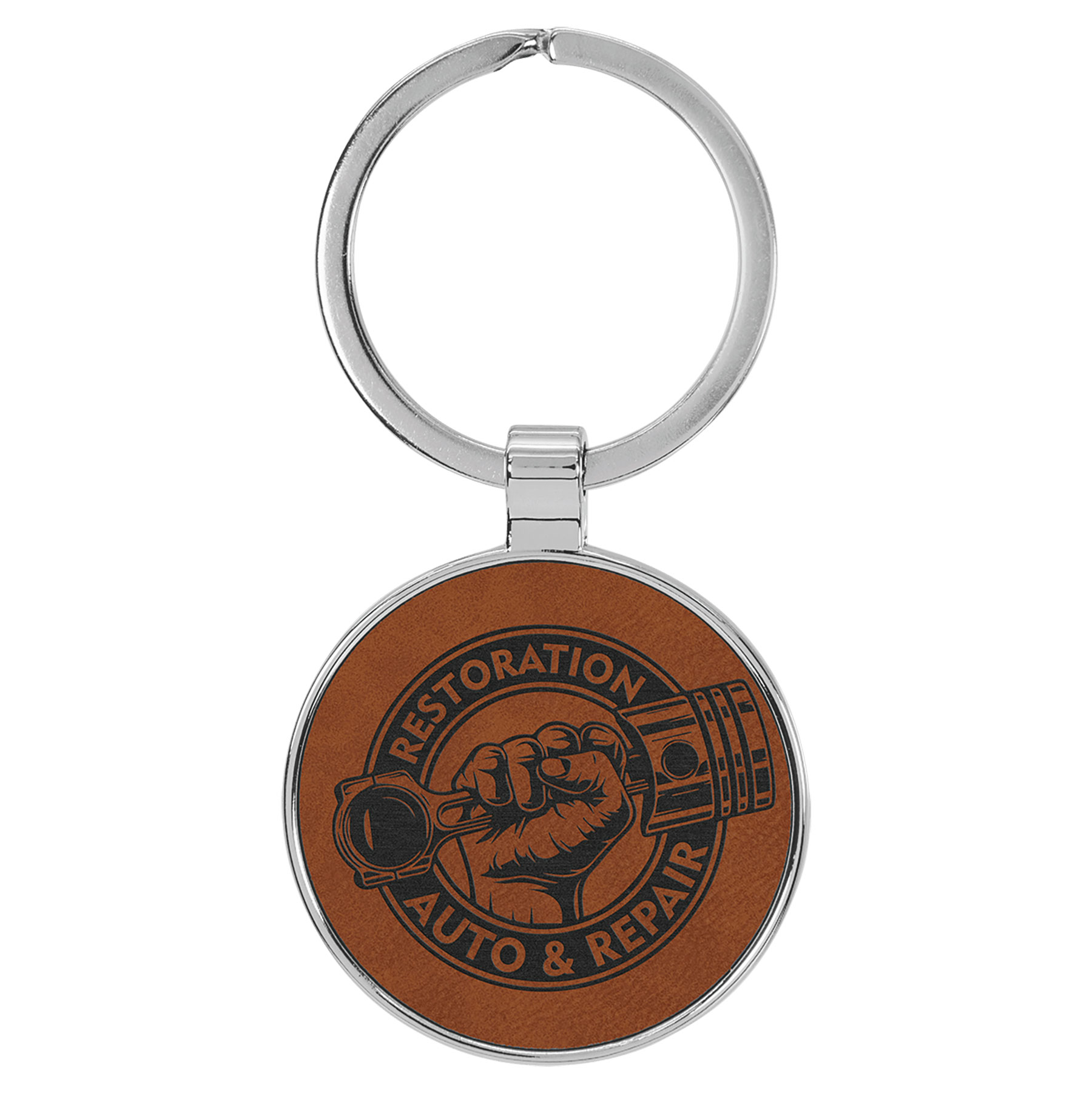 Rawhide Leatherette/Metal Round Keychain