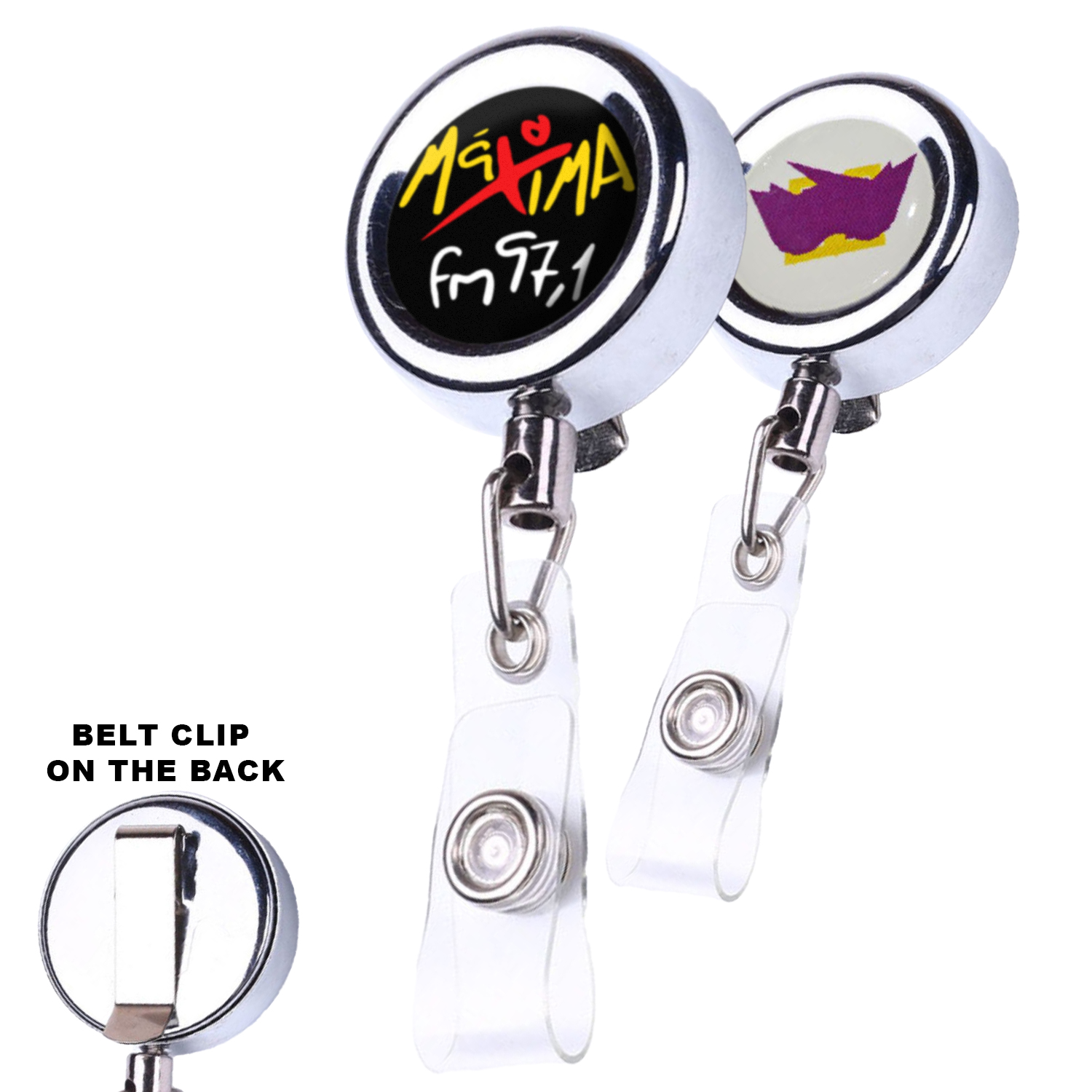 Zinc Alloy Concave Surface Round Badge Reel Holder w/ Belt clip 1