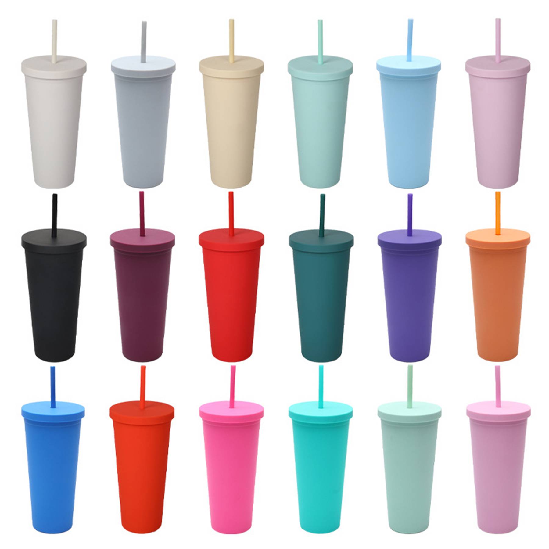 Custom 24oz Double Layer Plastic Cup W/ Straw 3