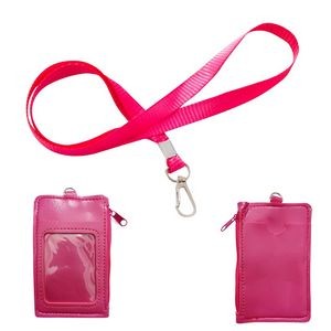 Elegant PU Leather Card Case With 1 Side Zipper Pocket And Lanyard 17