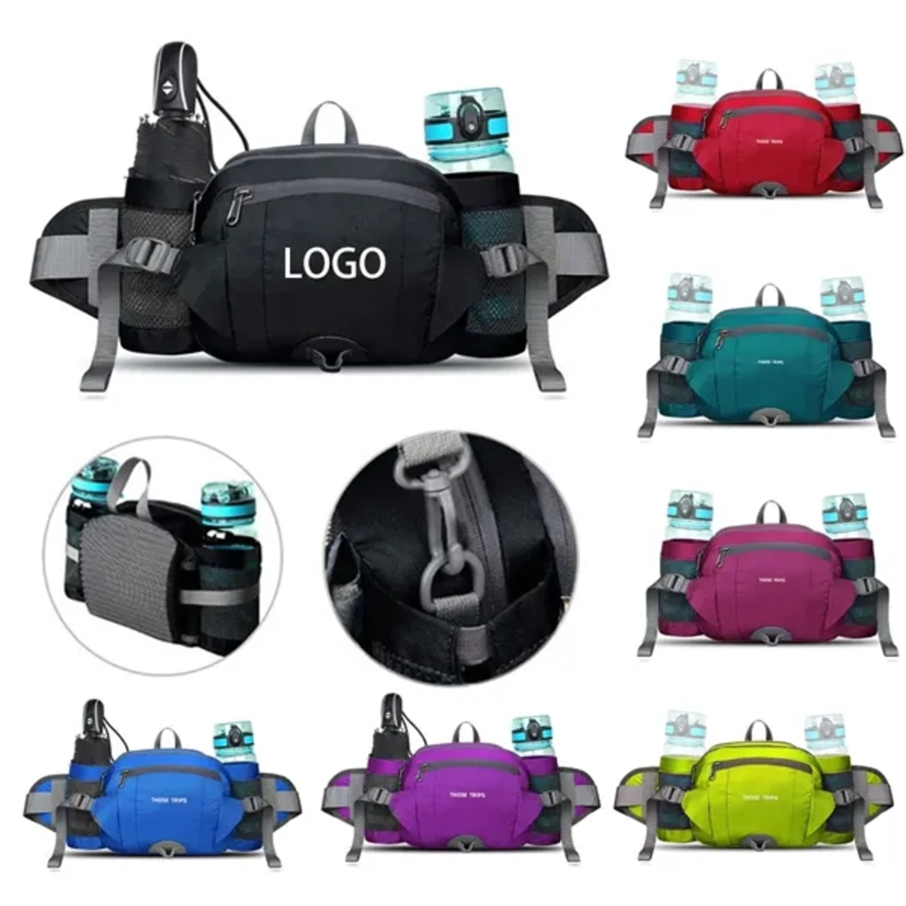 Hiking waist bag with water bottle holder
2