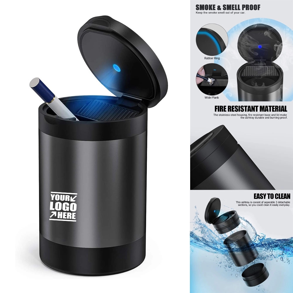 Portable Car Ashtray With Led Blue Light Lid 1