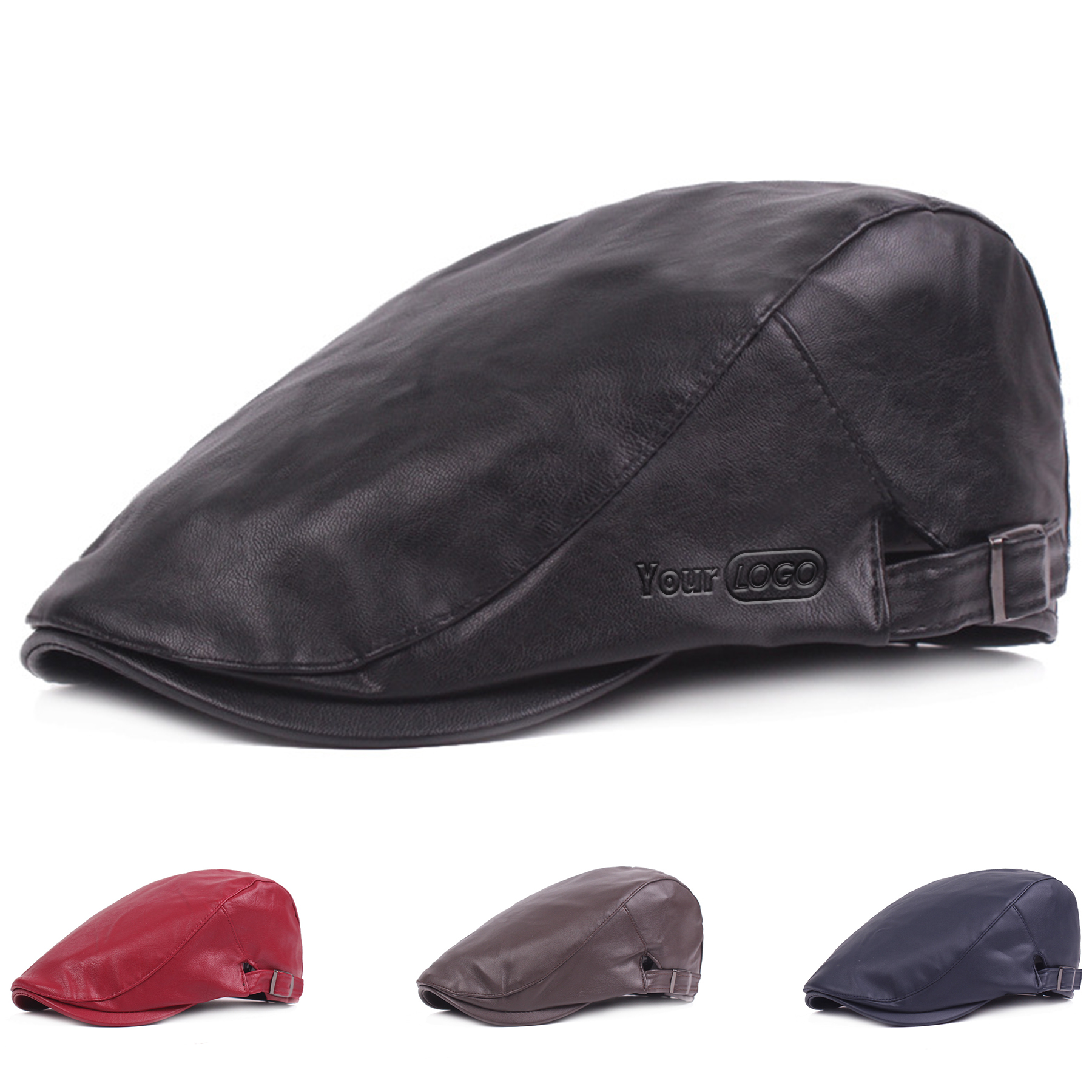 PU Leather Fashion Beret Hat Flat Cap 2