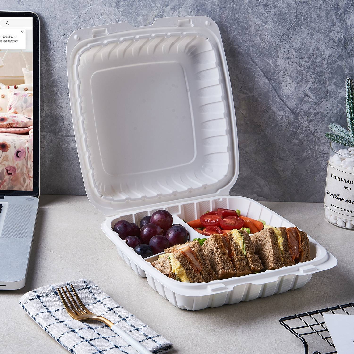 Convenient Disposable 3-Compartment Food Container 5