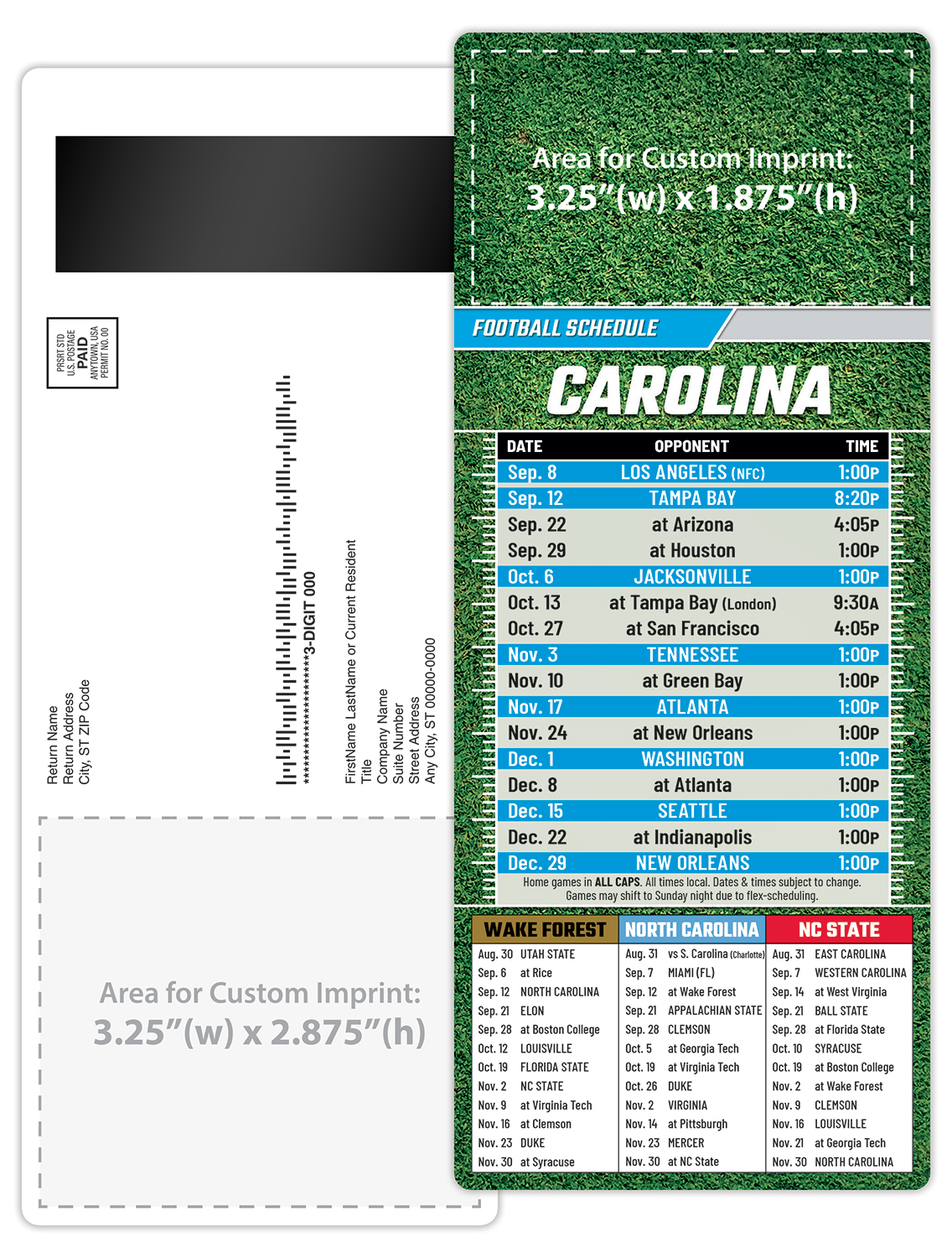 Football Schedule Laminated Card/Postcard with Magnet Strip 3.5x8.5 - 14 pt. 4
