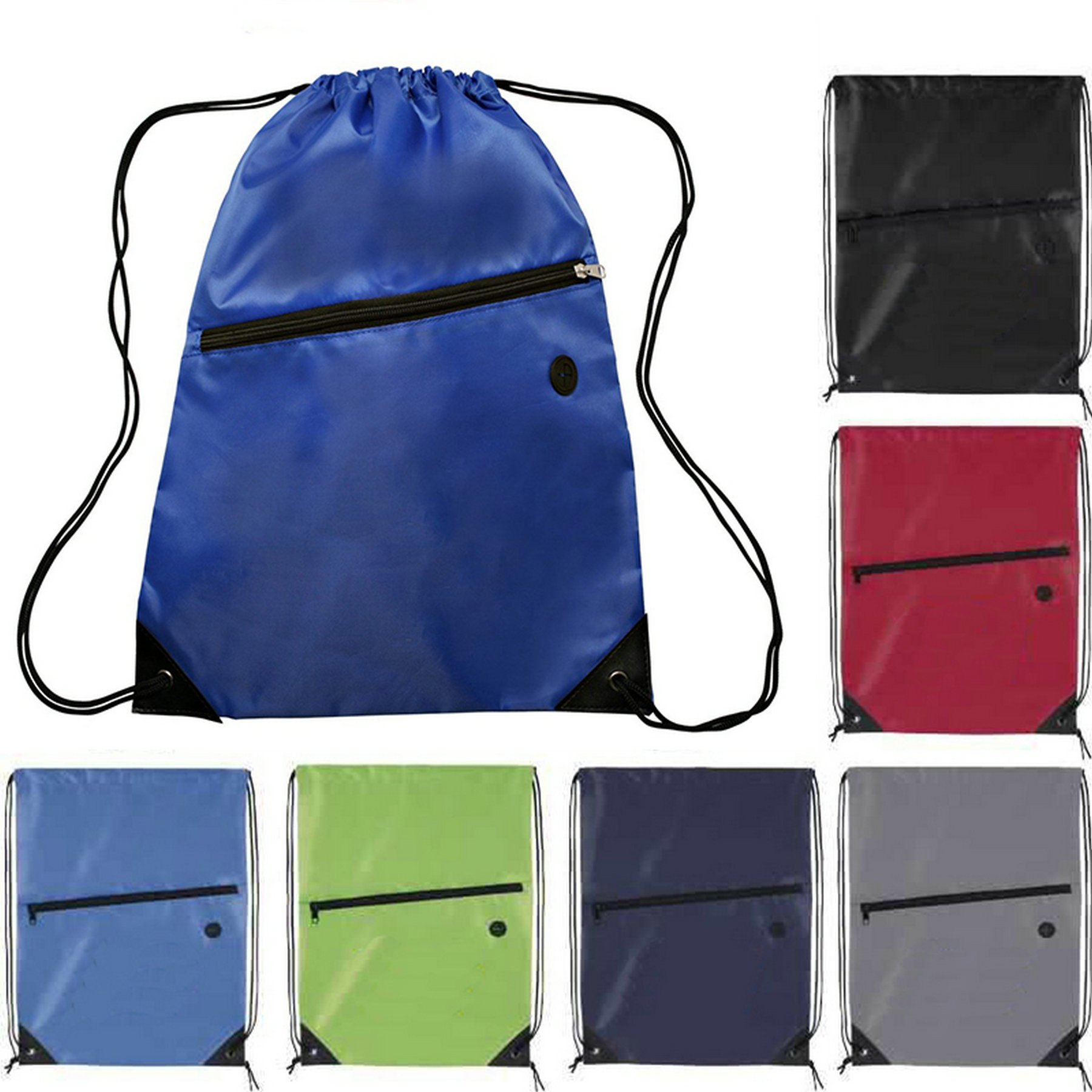 210D Polyester Zipper Pocket Drawstring Backpack 2