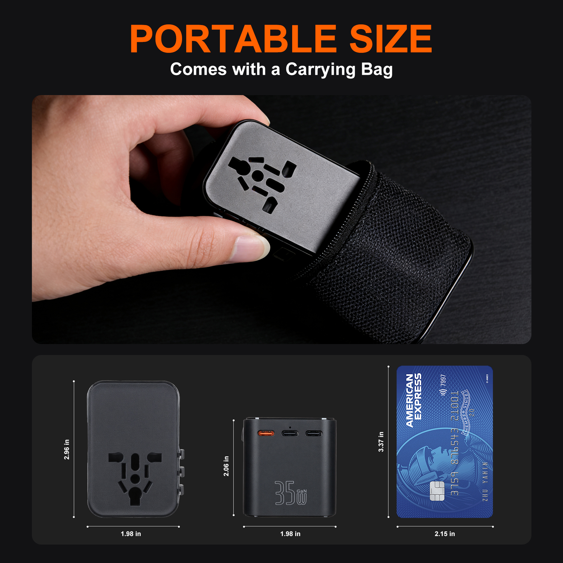 35W Universal Travel Adapter With 5 USB Ports And PD Fast Charging 15