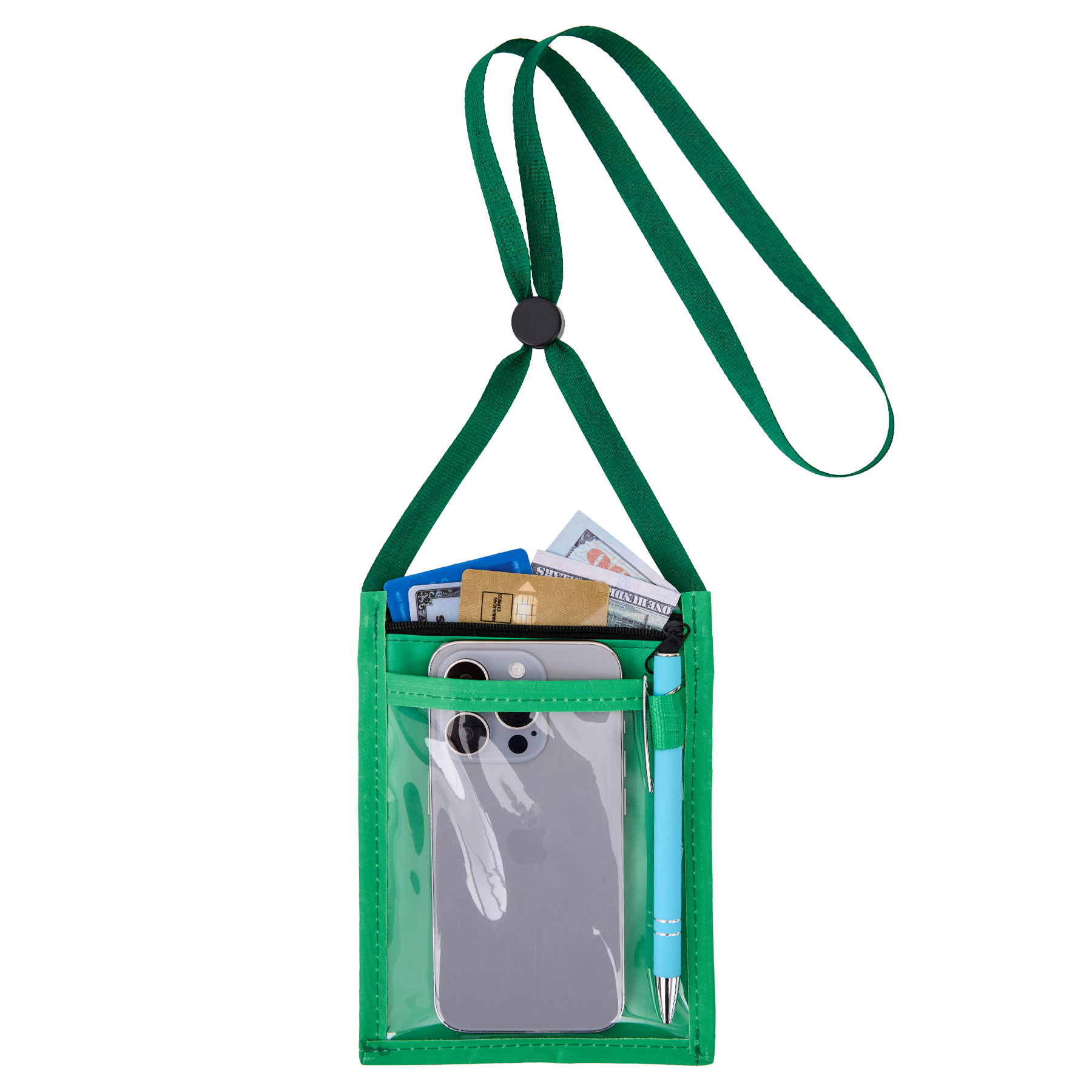 Premium Double Window Pouch Wallet With Lanyard W/Back Zipper And Phone Holder 5