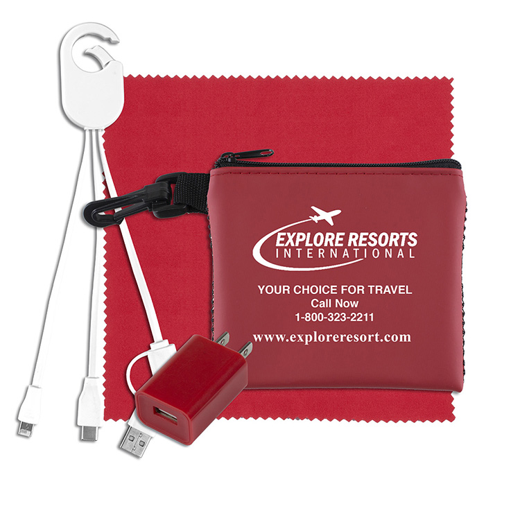 "TechMesh Jumbo" Tech Home and Travel Kit with Microfiber Cleaning Cloth, USB Wall Charger in Mesh Z 4